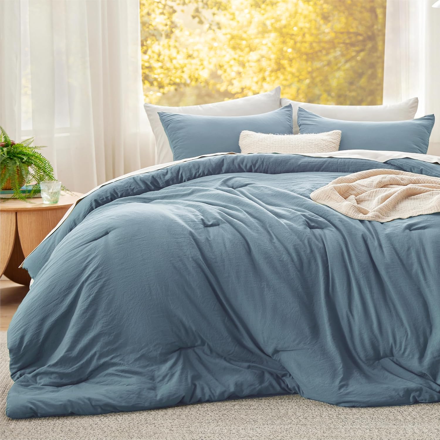 Bedsure Super King Comforter Set, Dusty Blue Soft Prewashed Bedding for All Seasons, 3 Pieces GentleSoft™ Bed Set, 1 Lightweight Comforter (120'x120') and 2 Pillowcases (20'x36')