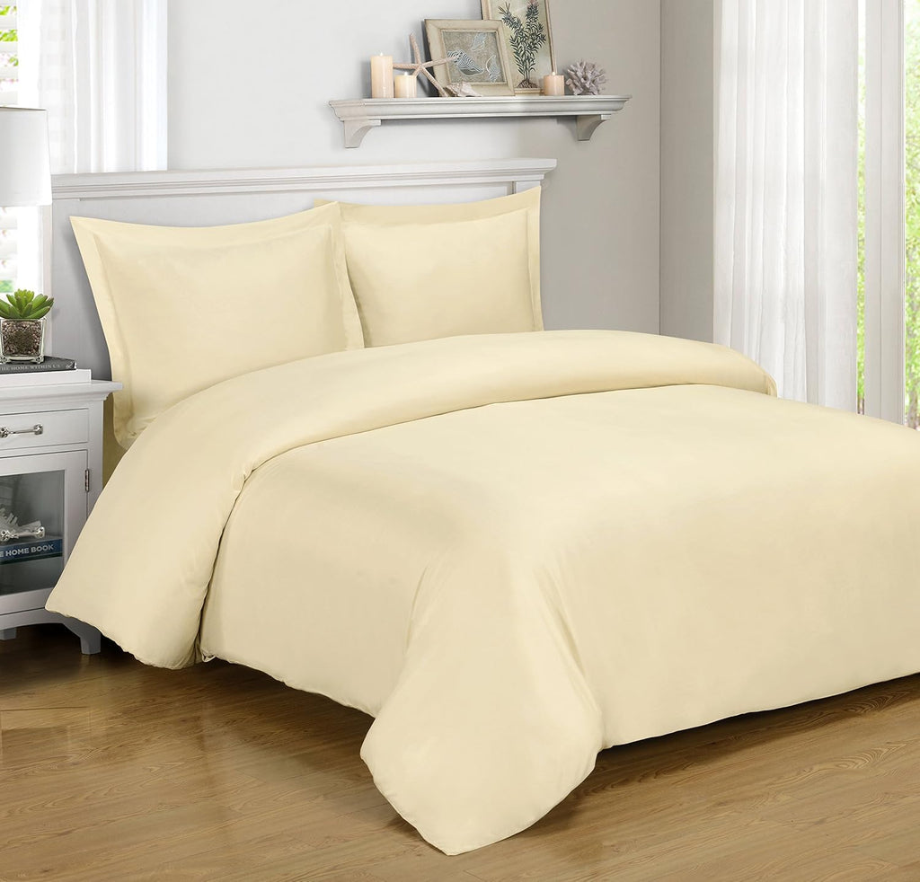 Royal Hotel Bedding Luxury Bamboo-Derived Viscose Duvet Cover Set with Down Alternative Comforter, 4PC Queen Size, 100% Viscose from Bamboo, Cooling, Silky Soft, Breathable, Hotel Collection Ivory