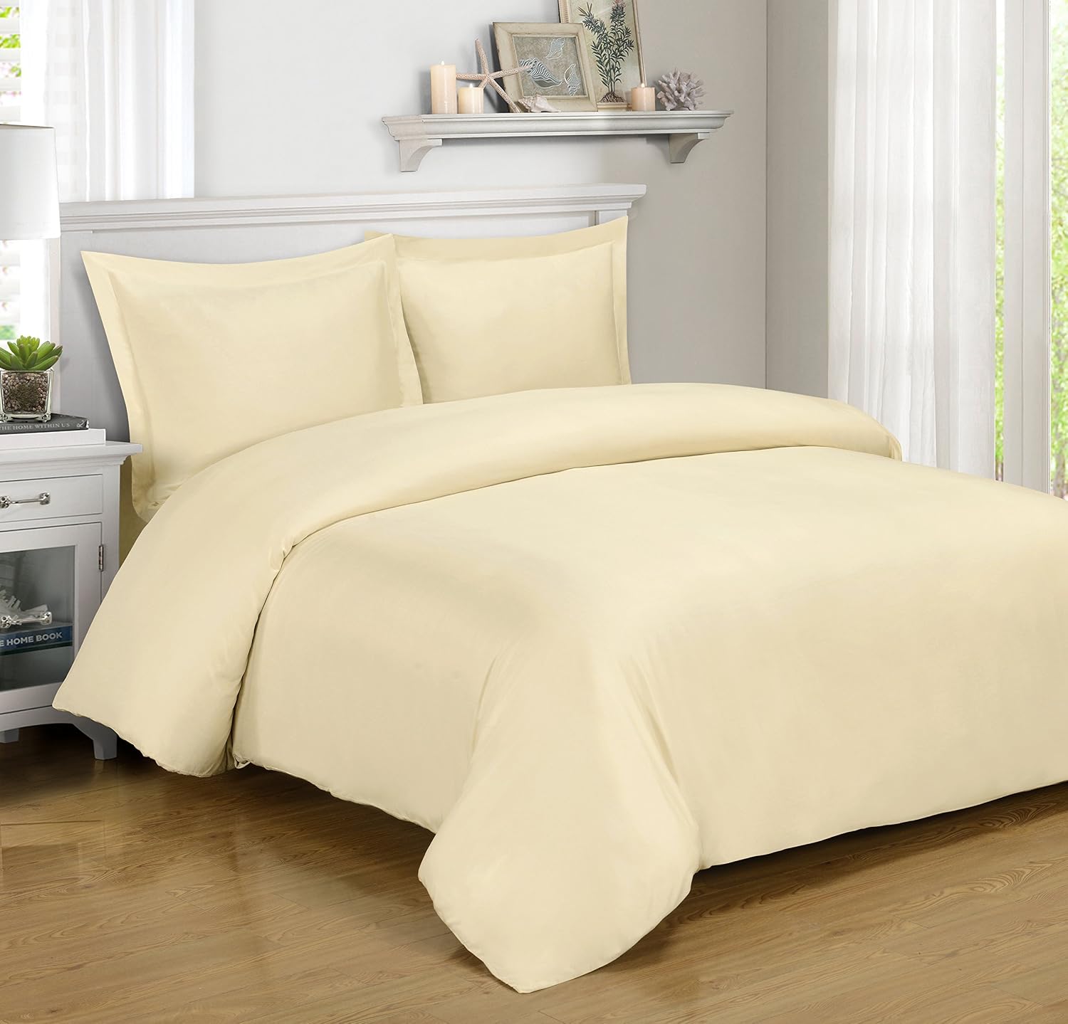 Royal Hotel Bedding Luxury Bamboo-Derived Viscose Duvet Cover Set with Down Alternative Comforter, 4PC Queen Size, 100% Viscose from Bamboo, Cooling, Silky Soft, Breathable, Hotel Collection Ivory