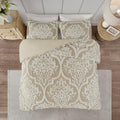 Madison Park Tufted Chenille 100% Cotton Duvet Modern Luxe All Season Comforter Cover Bed Set with Matching Shams, King/Cal King(104'x92'), Damask Taupe 3 Piece