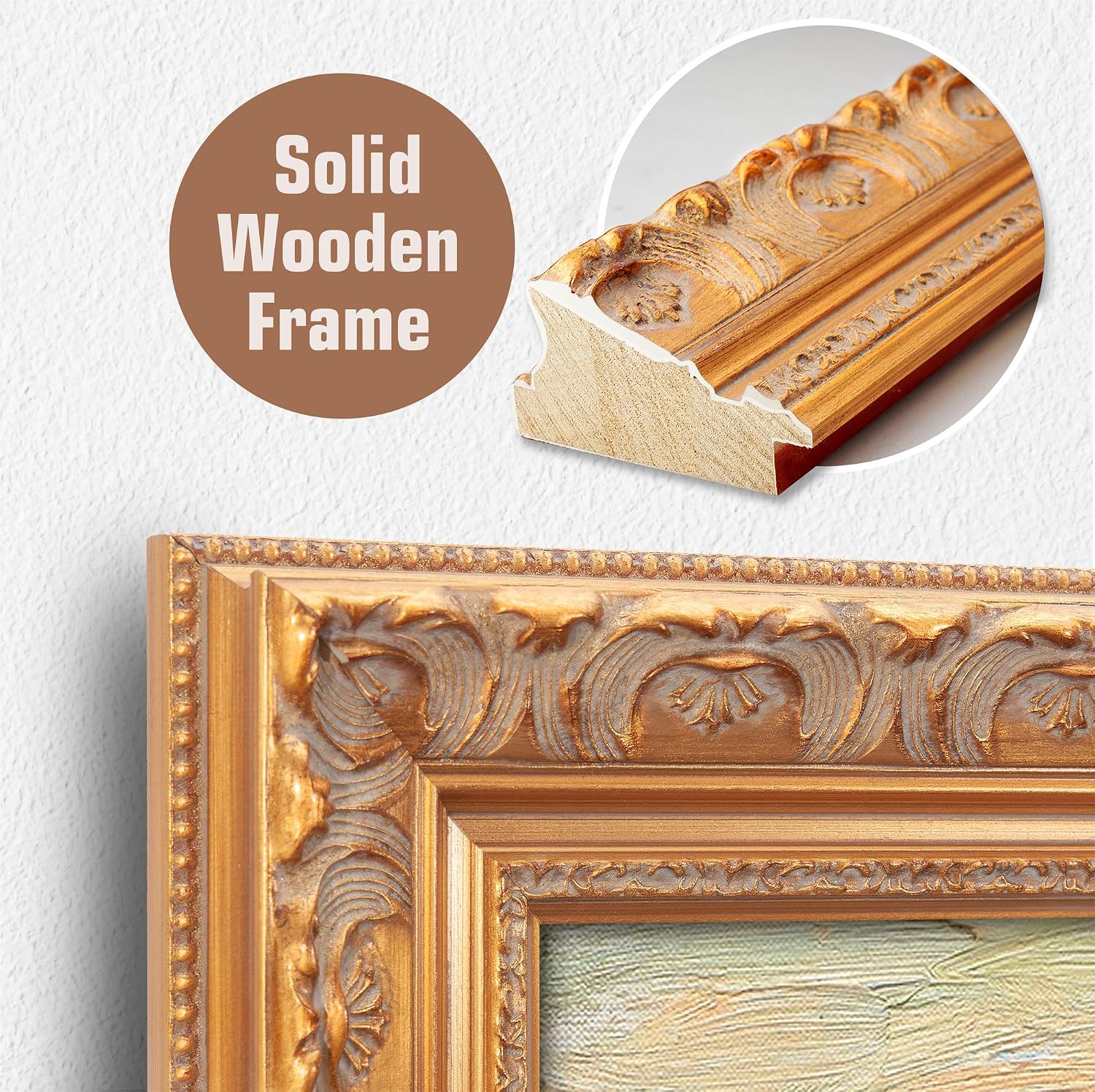 BOTTEGAARTS The Rocks Wallart Image Size:30x24 Framed Size:34.5x26.5 Wooden Golden Frame Vangogh Classic Art Reproductions. Giclee Print
