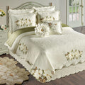 Sweetbay Matelasse Bedding | Magnolia, Butterfly, & Leaf Velvet Appliques | 10-Pc Ivory Lightweight Bed Set: Cal King Coverlet, Bedskirt, 2 King Shams, 2 Euro Shams, 2 Euro Inserts, & 2 Accent Pillows