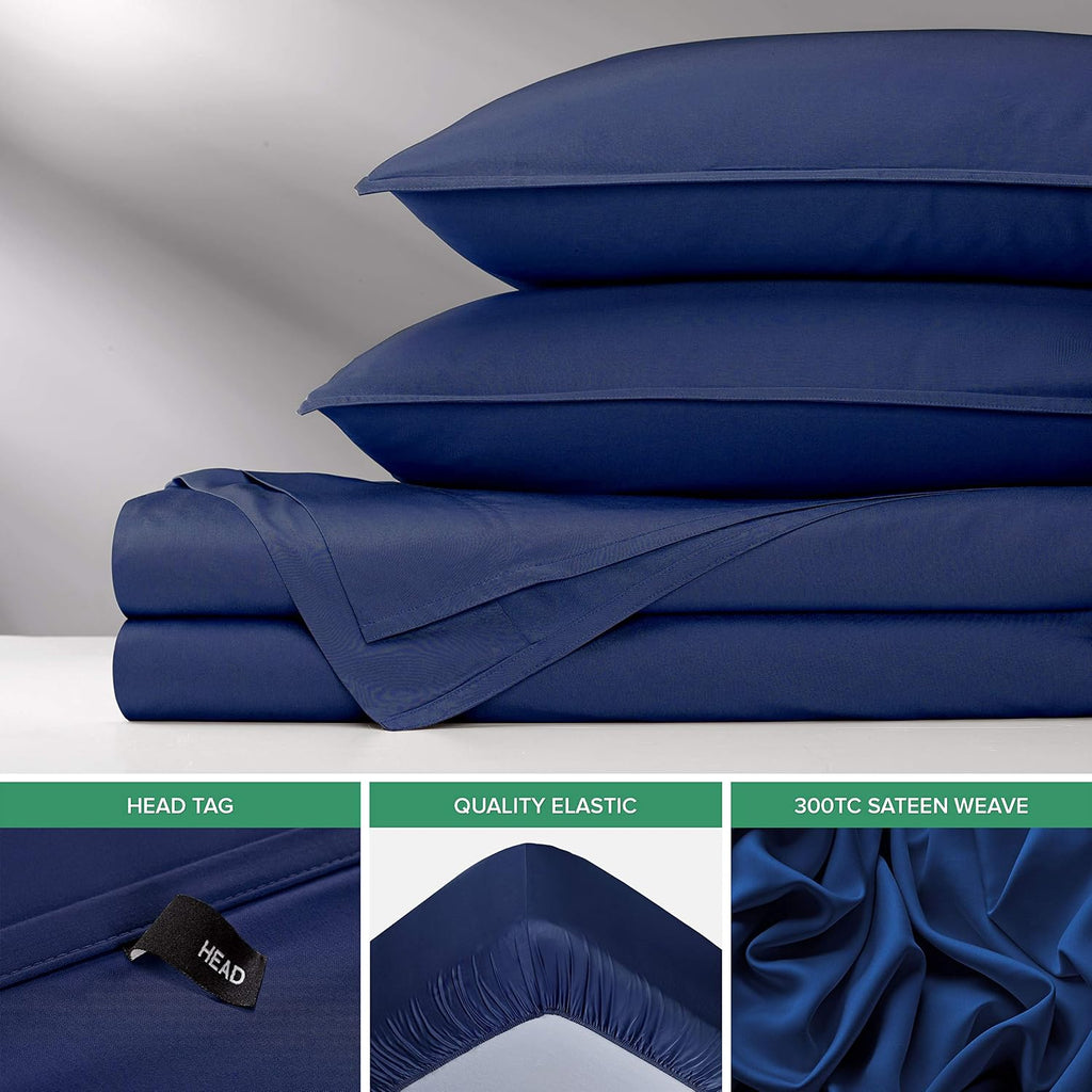 Pure Bamboo Split King Sheets, Genuine 100% Organic Viscose Derived from Bamboo Bed Sheet Set, Soft & Cooling, Double Stitching, 2 Fitted Sheets (Split King, Cobalt Blue)