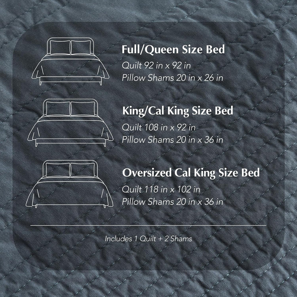 EVERGRACEHOME 100% Cotton Modern Lines Quilt Set Oversized King, Pre-Washed Soft Striped Coverlet Bedspread, 3 Piece Lightweight Bedding Set for All Season, with 2 Pillow Shams, Midnight Blue
