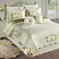 Sweetbay Garden Luxury Matelasse Bedding | Magnolia, Butterfly, & Leaf Velvet Appliques | 4-Pc Ivory Textured Scroll Lightweight Bed Set: Oversized California King Coverlet, Bedskirt, and 2 King Shams
