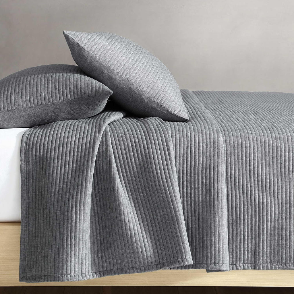 Calvin Klein - King Quilt Set, Luxuriously Soft Channel Stitch Bedding with Matching Shams (Mini Channel Stitch Solid Grey, King)