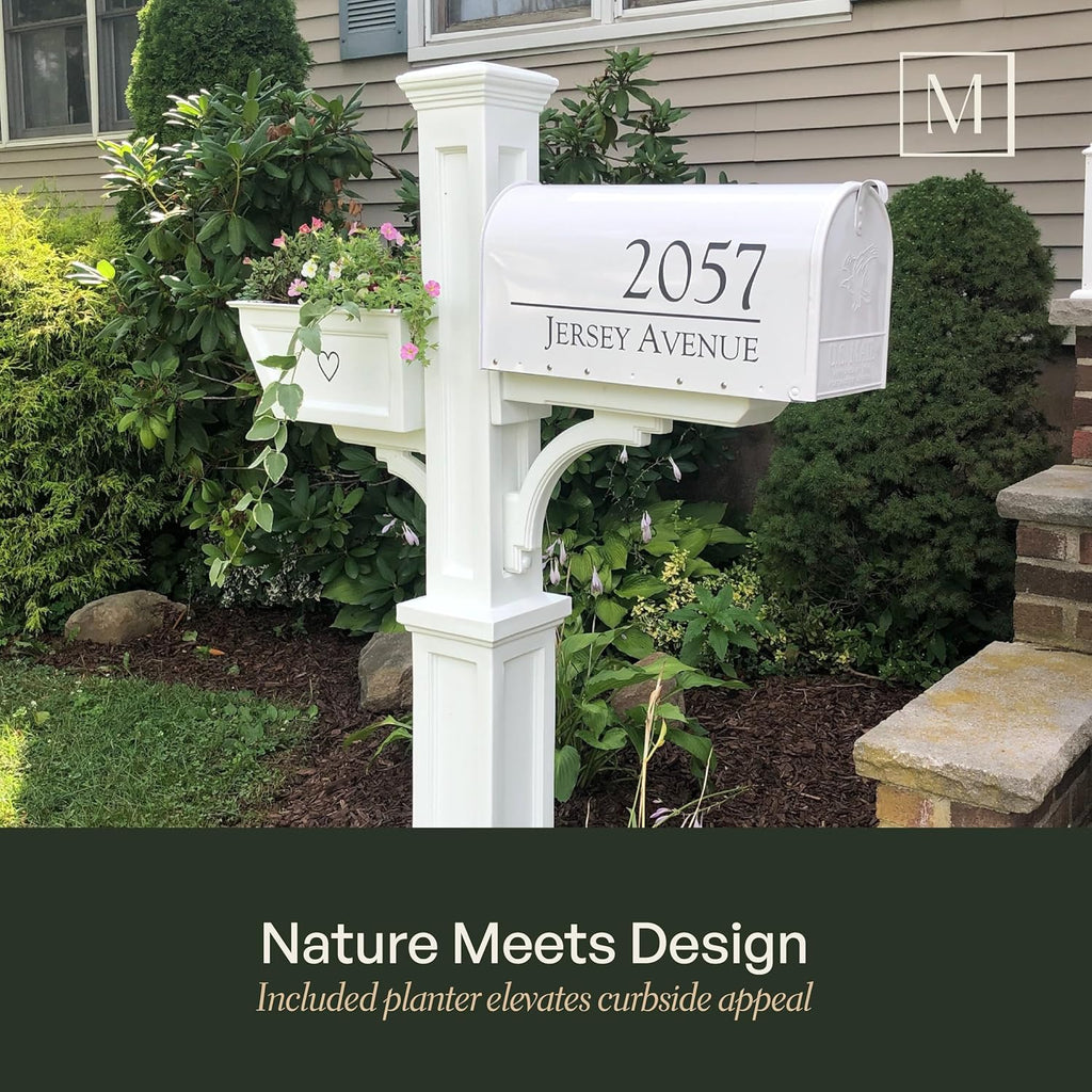 Mayne Westbrook Mailbox Post with Standard Arm and Planter – Weather-Resistant, Durable Classic Design – Easy-to-Install Outdoor Mailbox Post