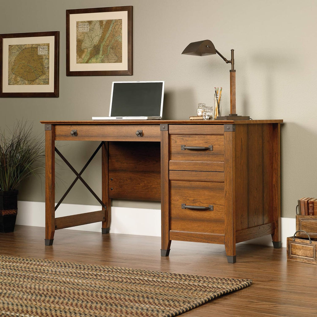 Sauder Carson Forge Vintage Rustic Computer Desk for Home Office with Drawers, in Washington Cherry; L: 53.19' x W: 22.64' x H: 29.80'