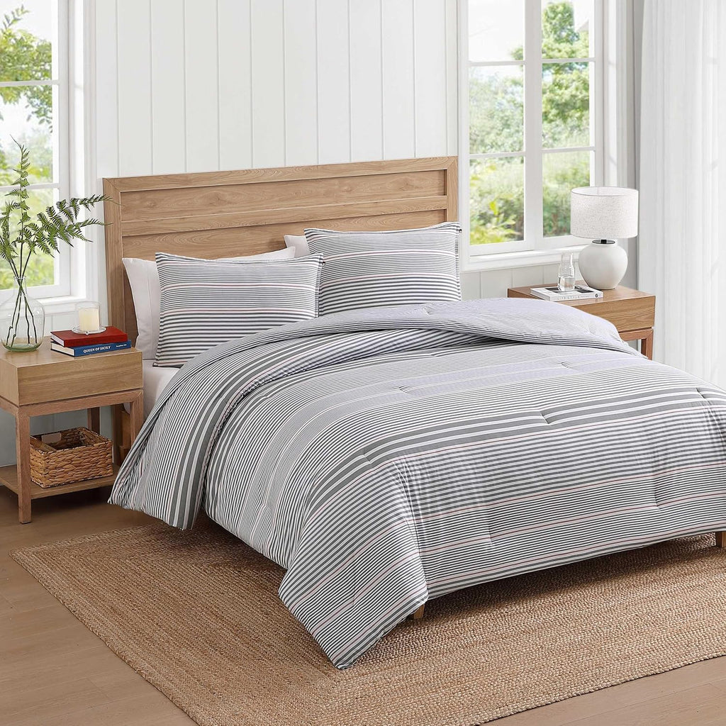Tommy Hilfiger - King Comforter Set, Cotton Textured Bedding with Matching Shams, Medium Weight Bed Set, Oeko-TEX Certified (Danbury Stripe Blue)