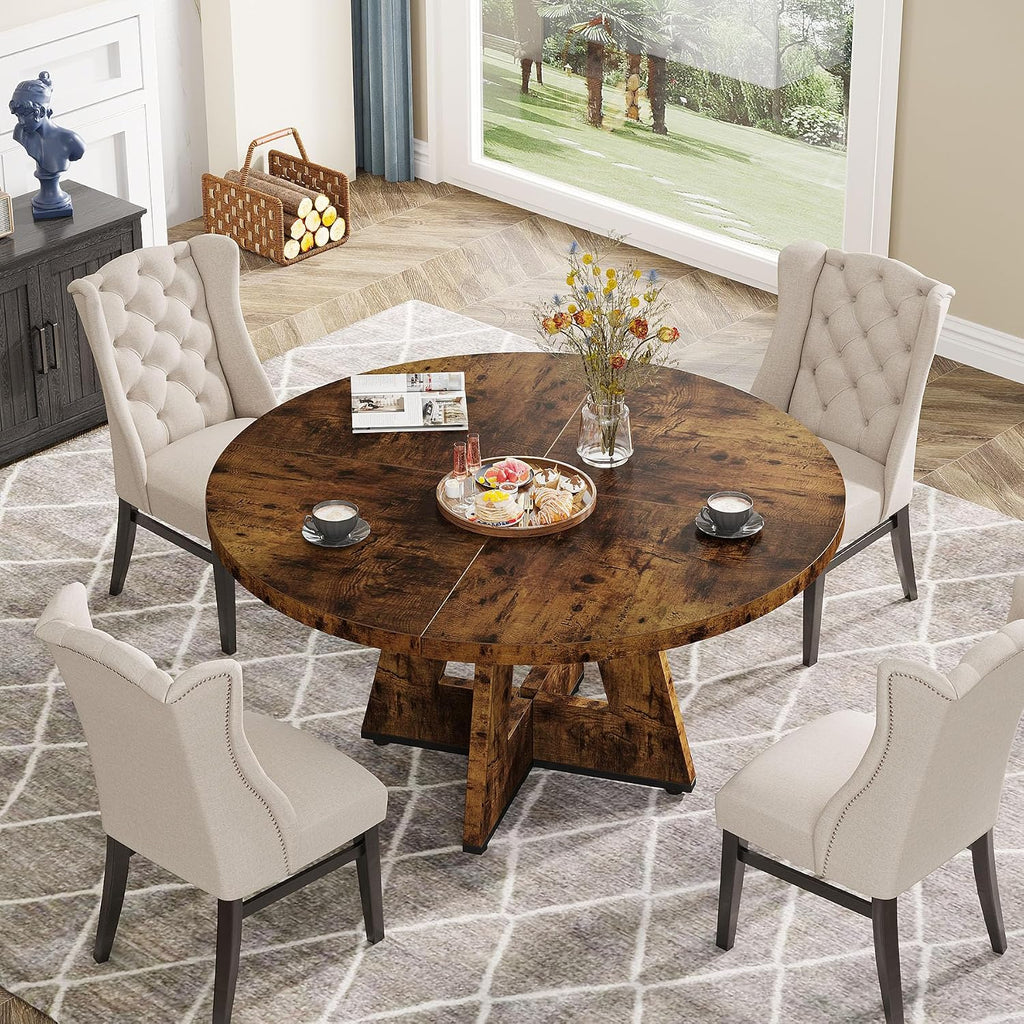 Tribesigns Farmhouse Dining Table, 47 Inch Round Dinner Table for 4, Rustic Round Dining Room Table for Home Dining Room Living Room (Dark Brown)