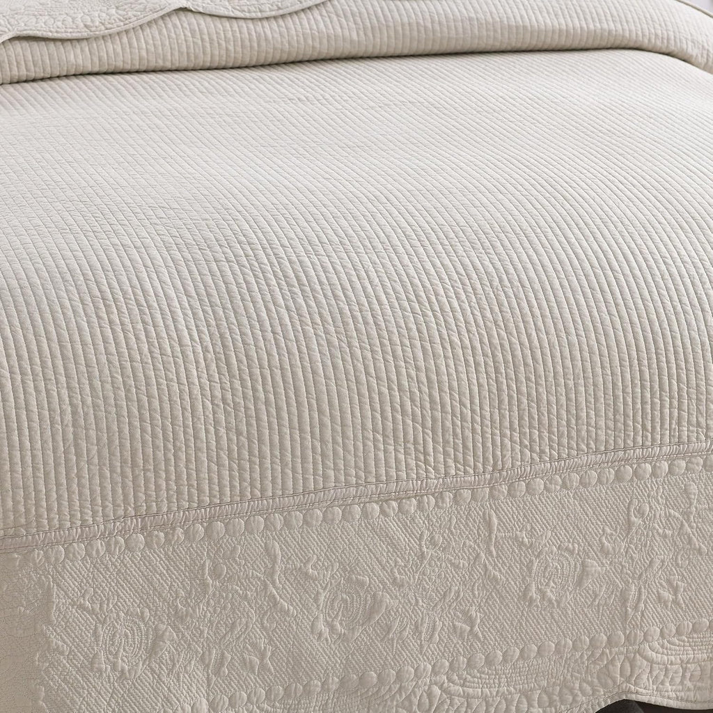 MarCielo 3-Piece 100% Cotton Oversized Bedspread Lightweight Quilt Coverlet Embroidery Farmhouse Bedding Set (TG Light Yellow Beige, Oversized King (118'x106'))