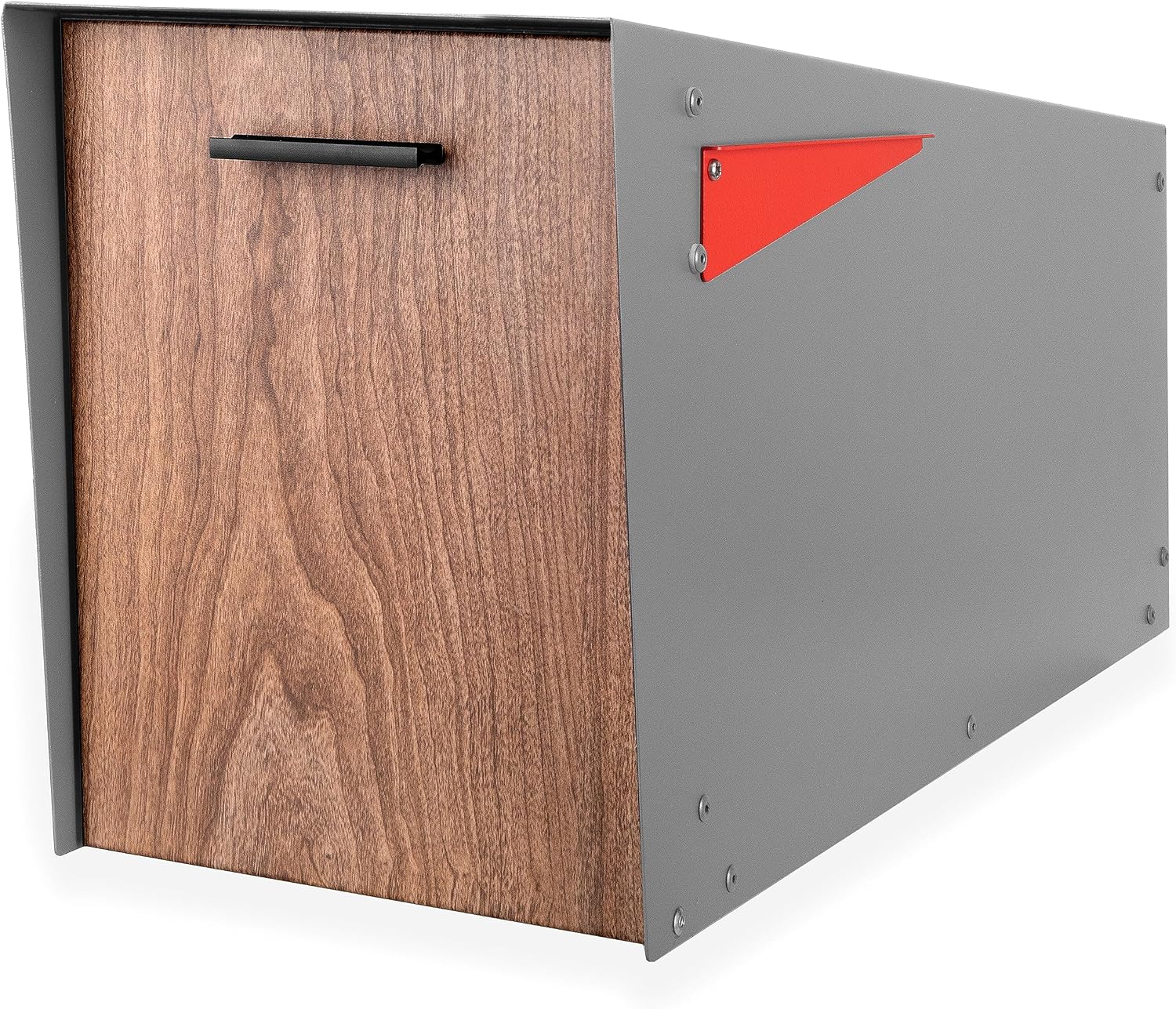 Ilyapa Modern Mailbox with Angle Design Post Mount - Metal Mailbox for Outside - Gray Exterior Mail Box - Powder Coated Steel - All Weather Resistant