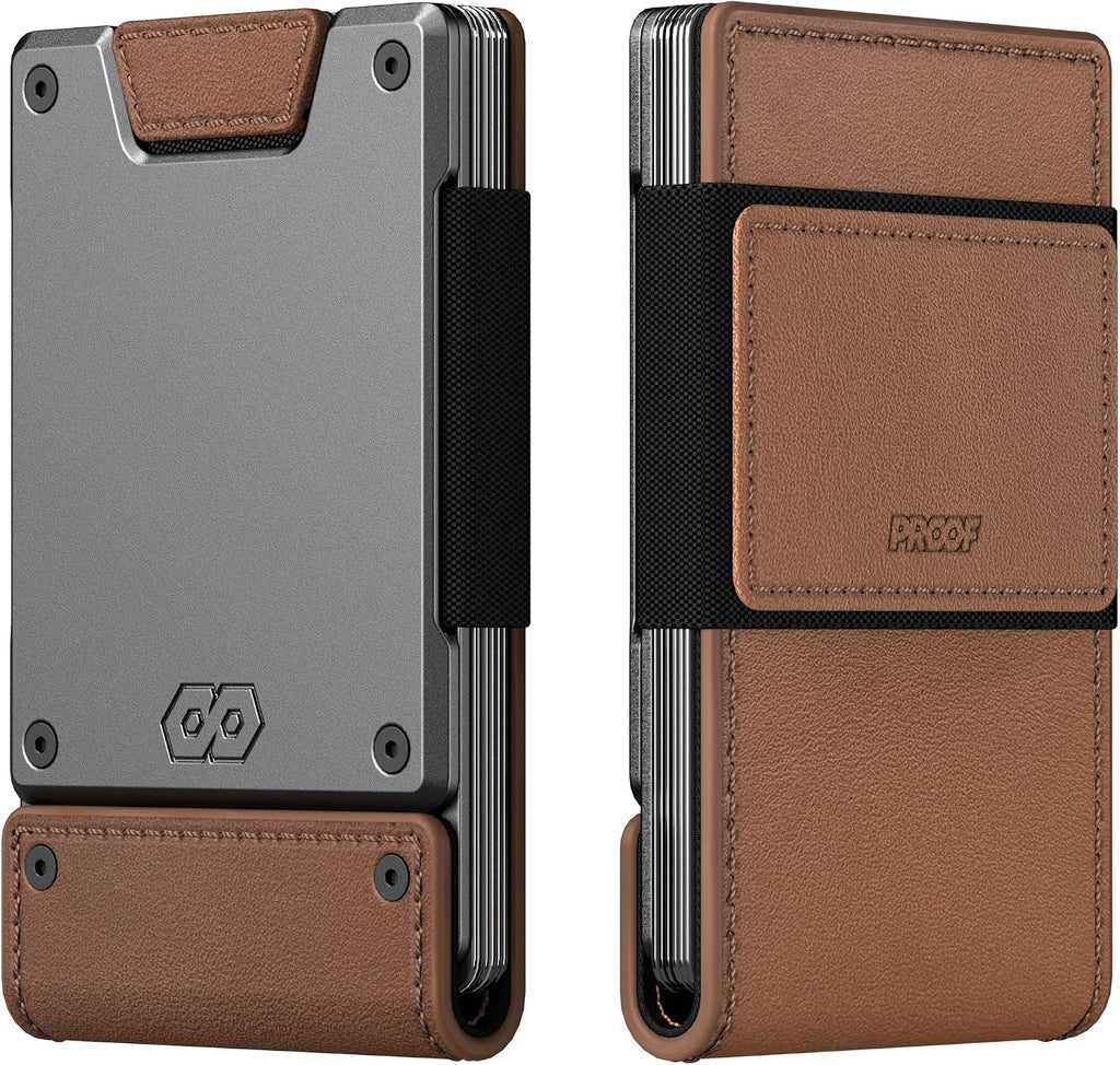 PROOF Wallet | Slim Minimalist Wallets for Men | Leather & Metal | RFID Wallet | Front/Back Pocket | Gift Box | Veteran Owned