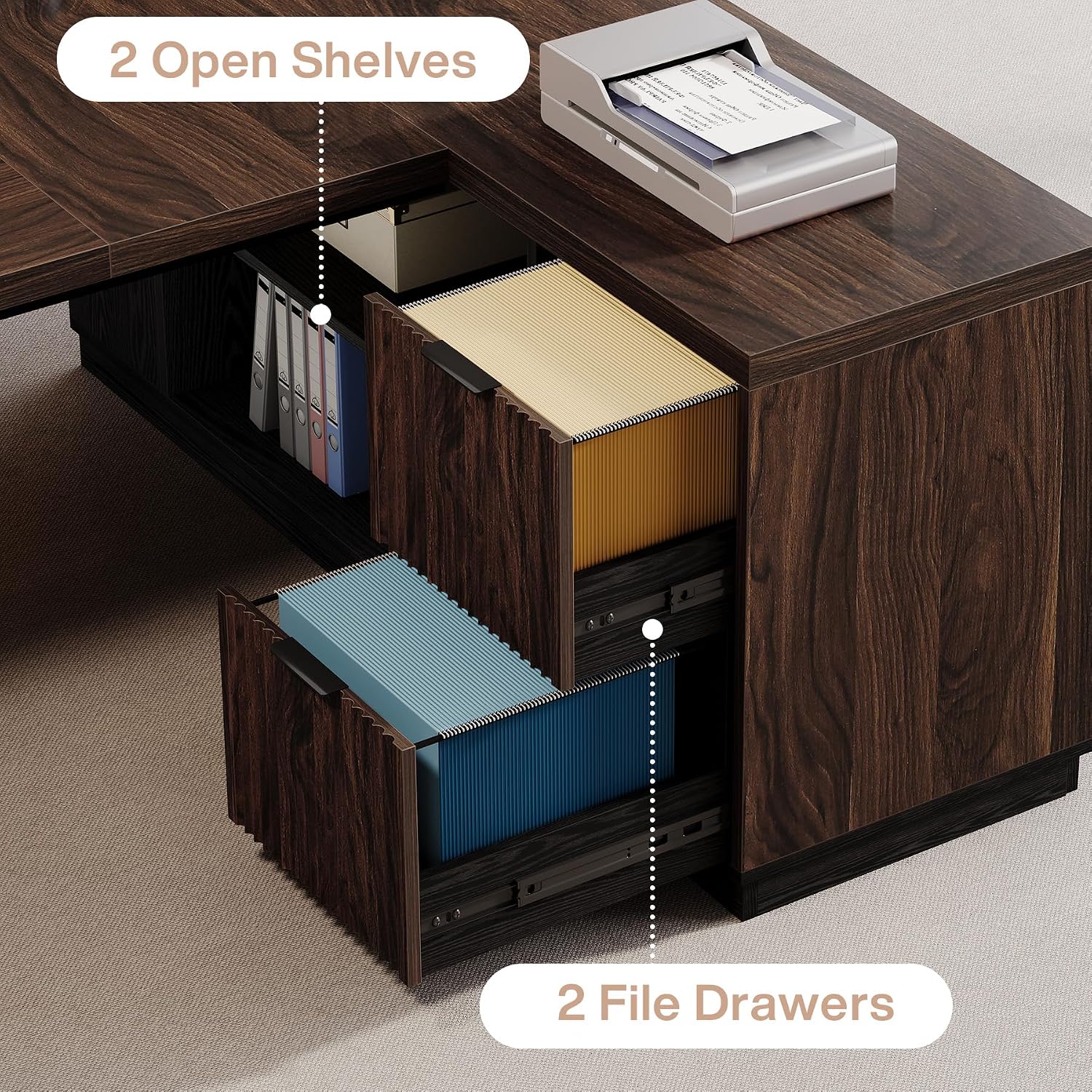 Tribesigns Executive Desk with 2 Drawers, 78-inch L Shaped Desk with Storage Cabinet and Shelves, Business Furniture Computer Table Workstation for Home Office