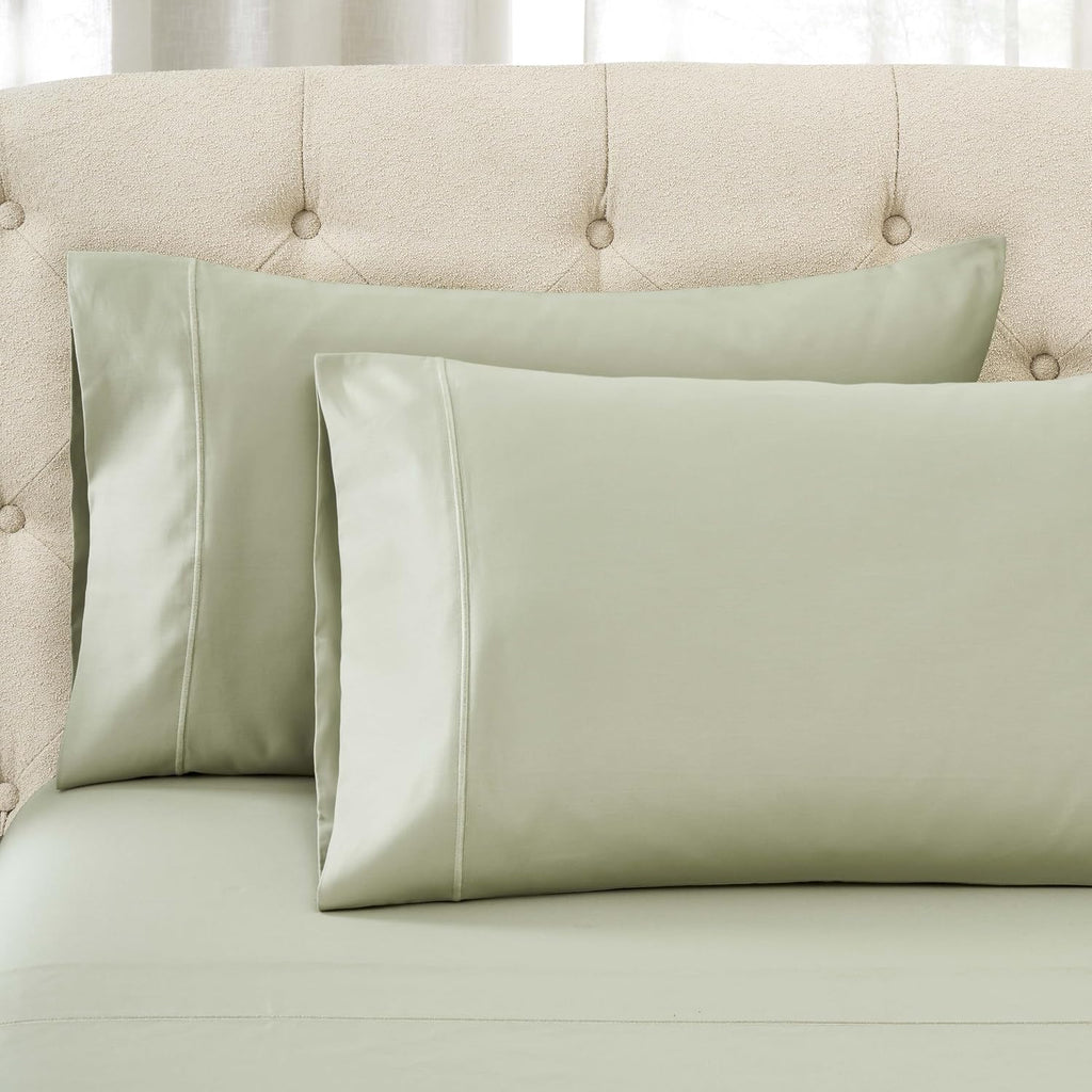 Superior Egyptian Cotton 1500 Thread Count Bed Sheet Set, Daily Soft Sheets, Embroidered Marrow Stitch Hem, Bedding Essentials, 1 Deep Pocket Fitted Sheet, 1 Flat Sheet, 2 Pillowcases, Queen, Sage