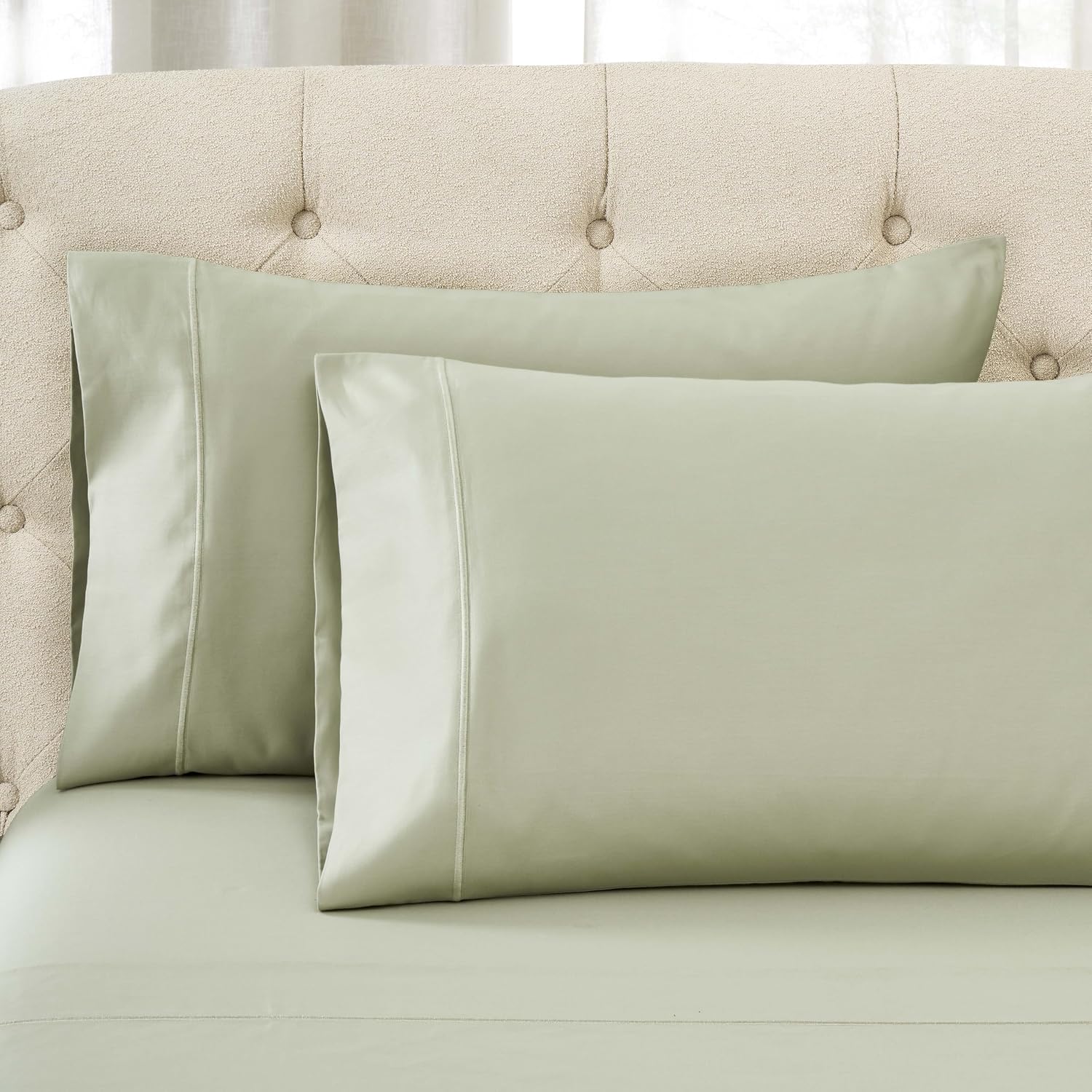 Superior Egyptian Cotton 1500 Thread Count Bed Sheet Set, Daily Soft Sheets, Embroidered Marrow Stitch Hem, Bedding Essentials, 1 Deep Pocket Fitted Sheet, 1 Flat Sheet, 2 Pillowcases, Queen, Sage