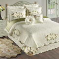 Sweetbay Garden Luxury Matelasse Bedding | Magnolia, Butterfly, & Leaf Velvet Appliques | 4-Pc Ivory Textured Scroll Lightweight Bed Set: Full Coverlet, Bedskirt, 2 Standard Shams, & 2 Accent Pillows