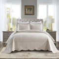 MarCielo 3-Piece 100% Cotton Oversized Bedspread Lightweight Quilt Coverlet Embroidery Farmhouse Bedding Set (TG Light Yellow Beige, Oversized King (118'x106'))