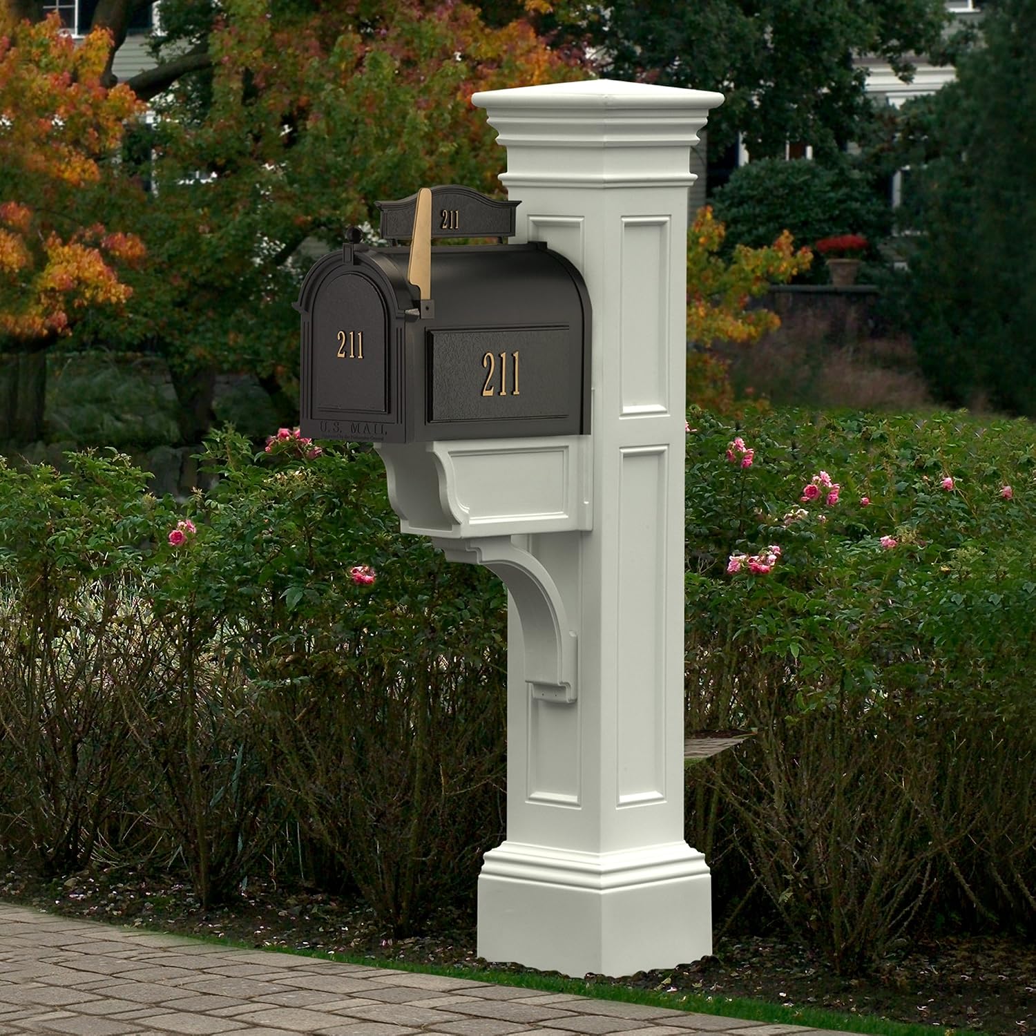 Mayne Inc. Liberty Single Arm Mail Post - White - 31in L x 14in W x 64in H - Liberty Post & Arm, Hardware Kit (5805-W)