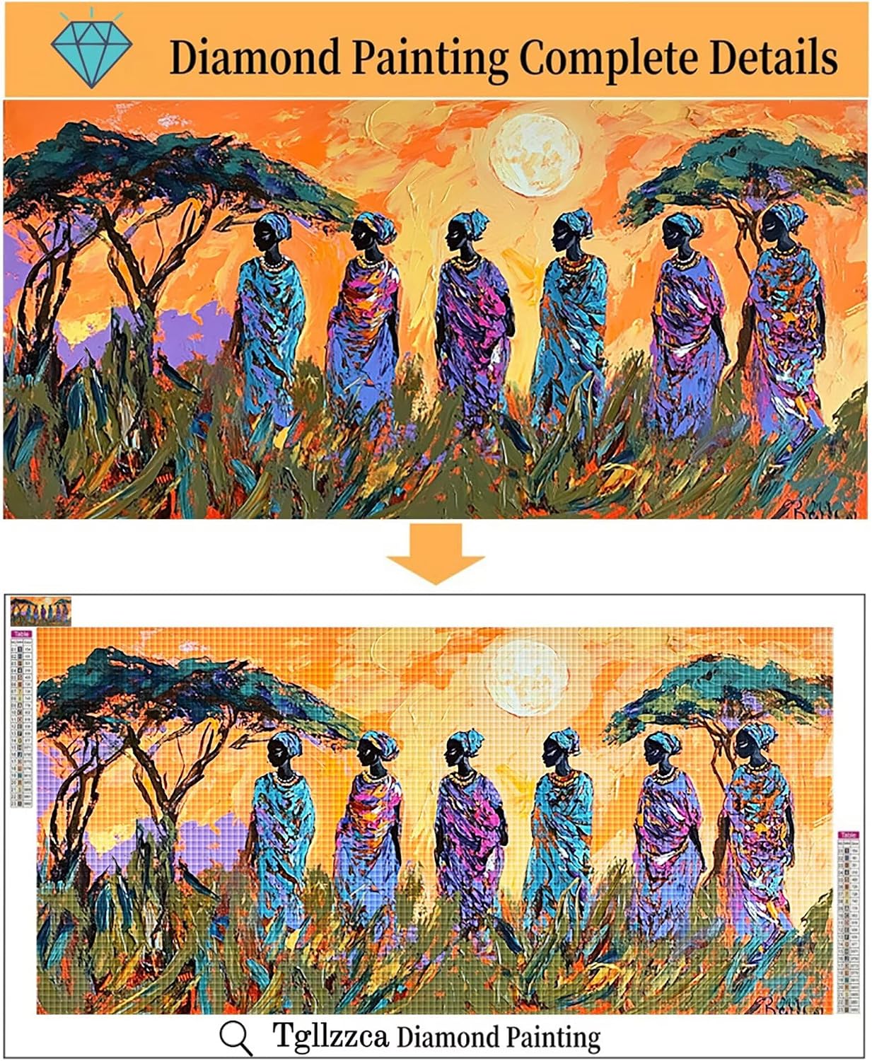 Diamond Art Kits for Adults Africa Diamond Painting Kits, 5D DIY Square Woman Full Drill Dimond Art Paintings Crystal Rhinestones Crafts for Adults for Home Wall Decor, Large Size 40 x 80 Inch,Model42