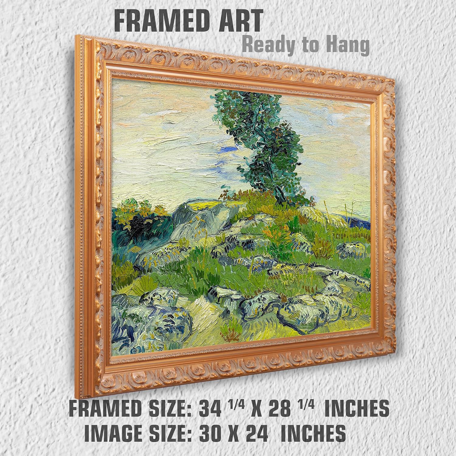 BOTTEGAARTS The Rocks Wallart Image Size:30x24 Framed Size:34.5x26.5 Wooden Golden Frame Vangogh Classic Art Reproductions. Giclee Print