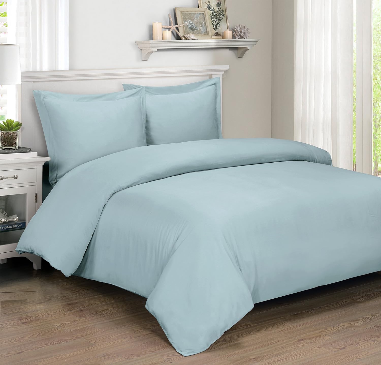 Royal Hotel Bedding Luxury Bamboo-Derived Viscose Duvet Cover Set with Down Alternative Comforter, 4PC Queen Size, 100% Viscose from Bamboo, Cooling, Silky Soft, Breathable, Hotel Collection Blue