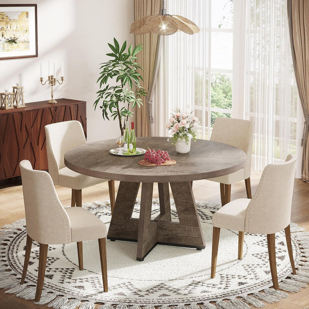 Tribesigns Farmhouse Dining Table, 47 Inch Round Dinner Table for 4 (Grey)
