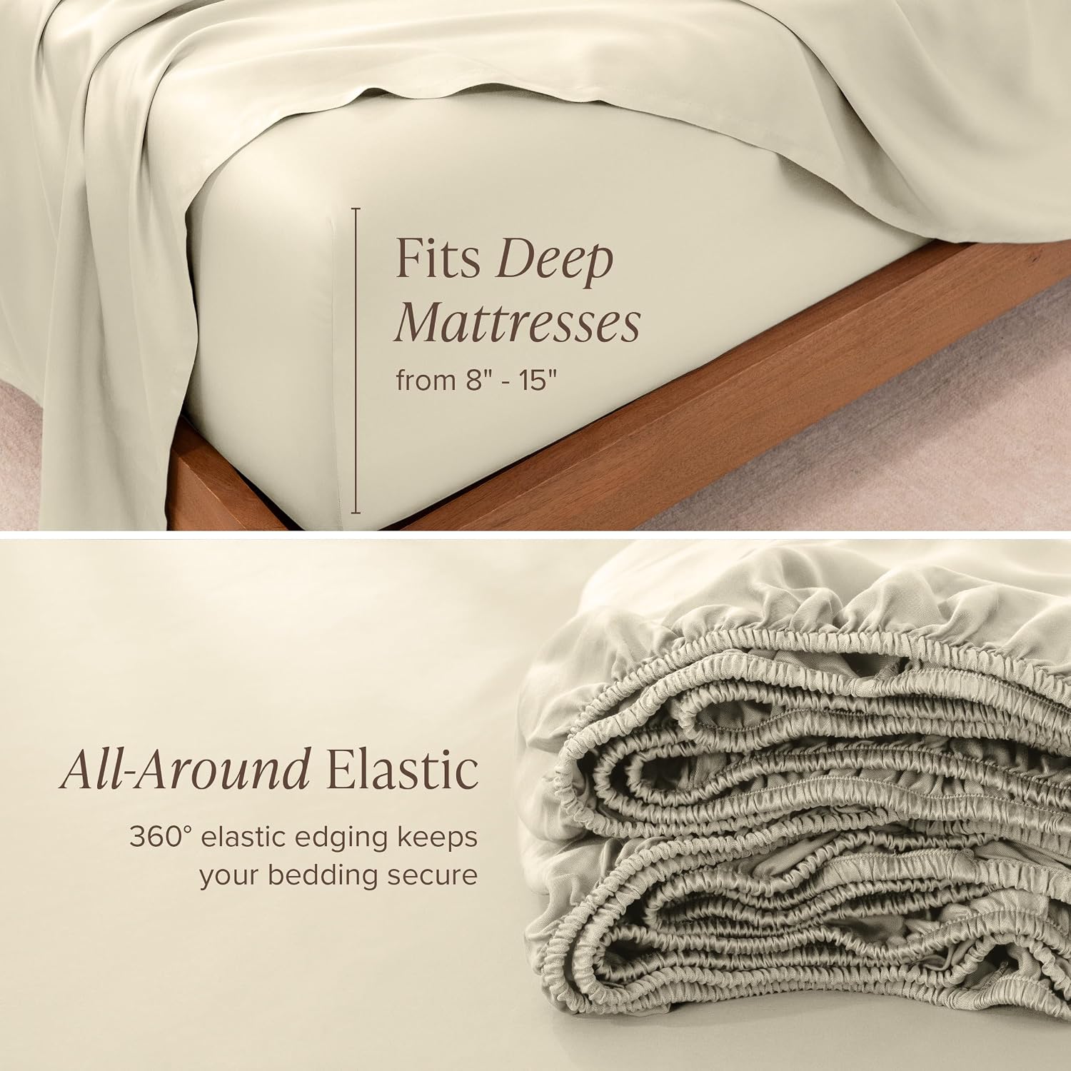 Bare Home Lyocell Tencel Sheet Set - Queen Size - 4 Piece Set - Derived from Eucalyptus - All-Season - Ultra Soft - Deep Pocket (Queen, Natural)