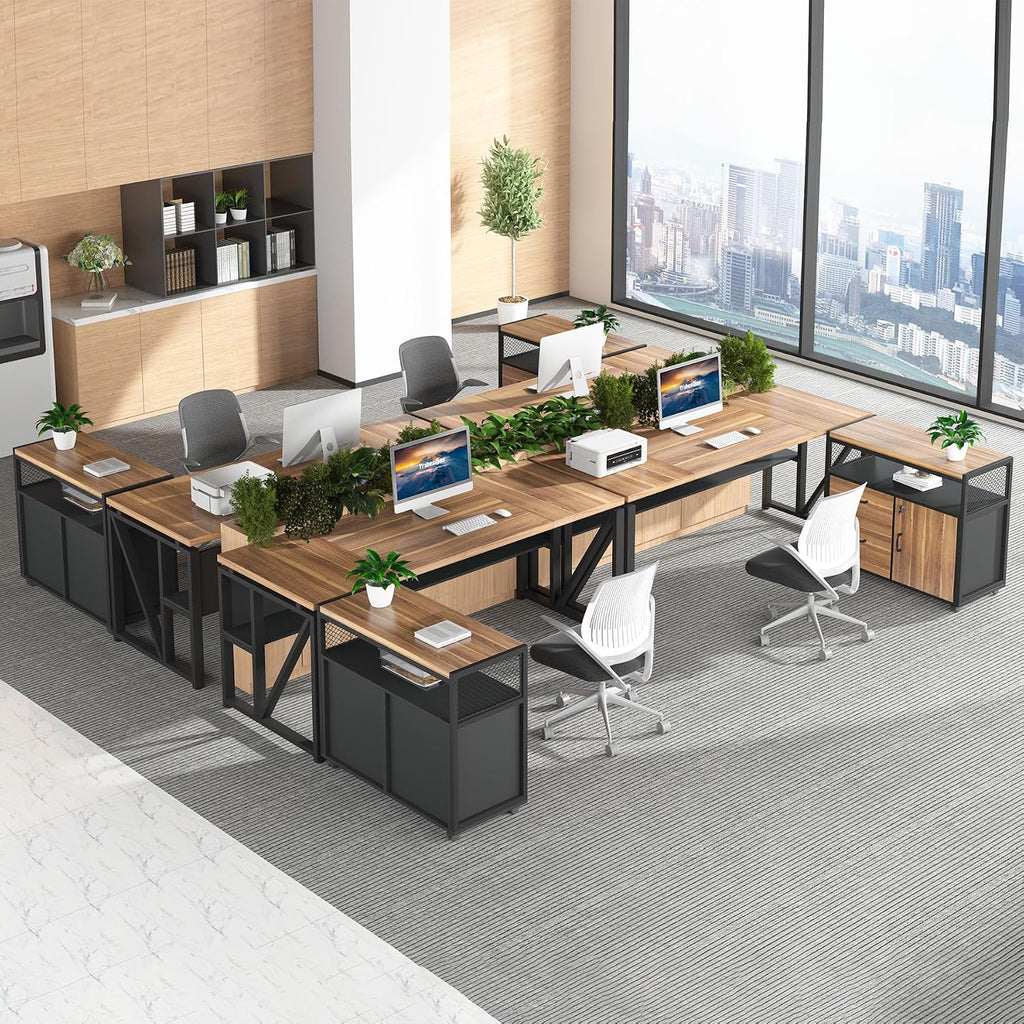Tribesigns 63' Executive with Drawer Cabinet, L Shaped Desk and Lock lateral File Cabinet, 2 Piece Home Office Furniture Set with Drawers for Hanging File, (Brown, 63 inches)