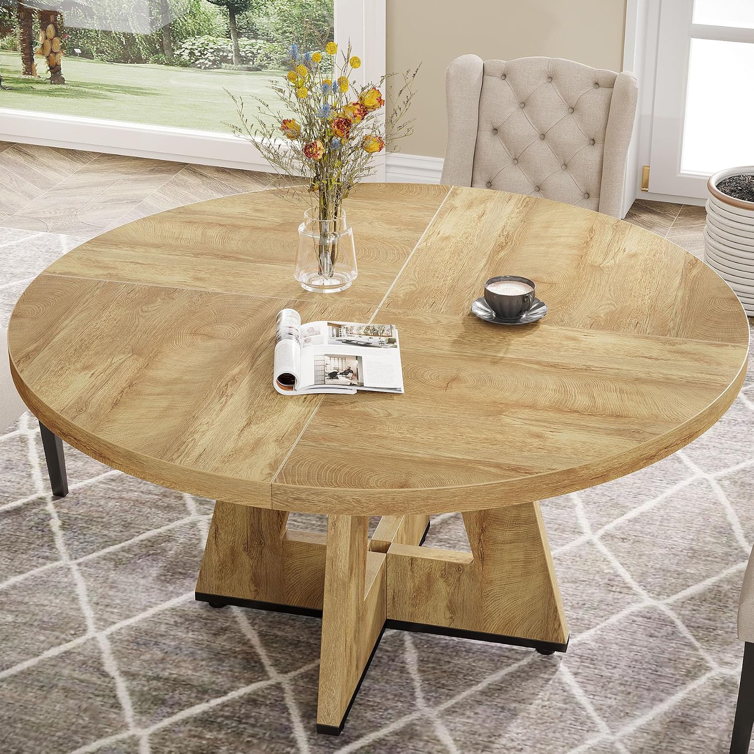 Tribesigns Farmhouse Dining Table, 47 Inch Round Dinner Table for 4, Rustic Round Dining Room Table for Home Dining Room Living Room (Natural)