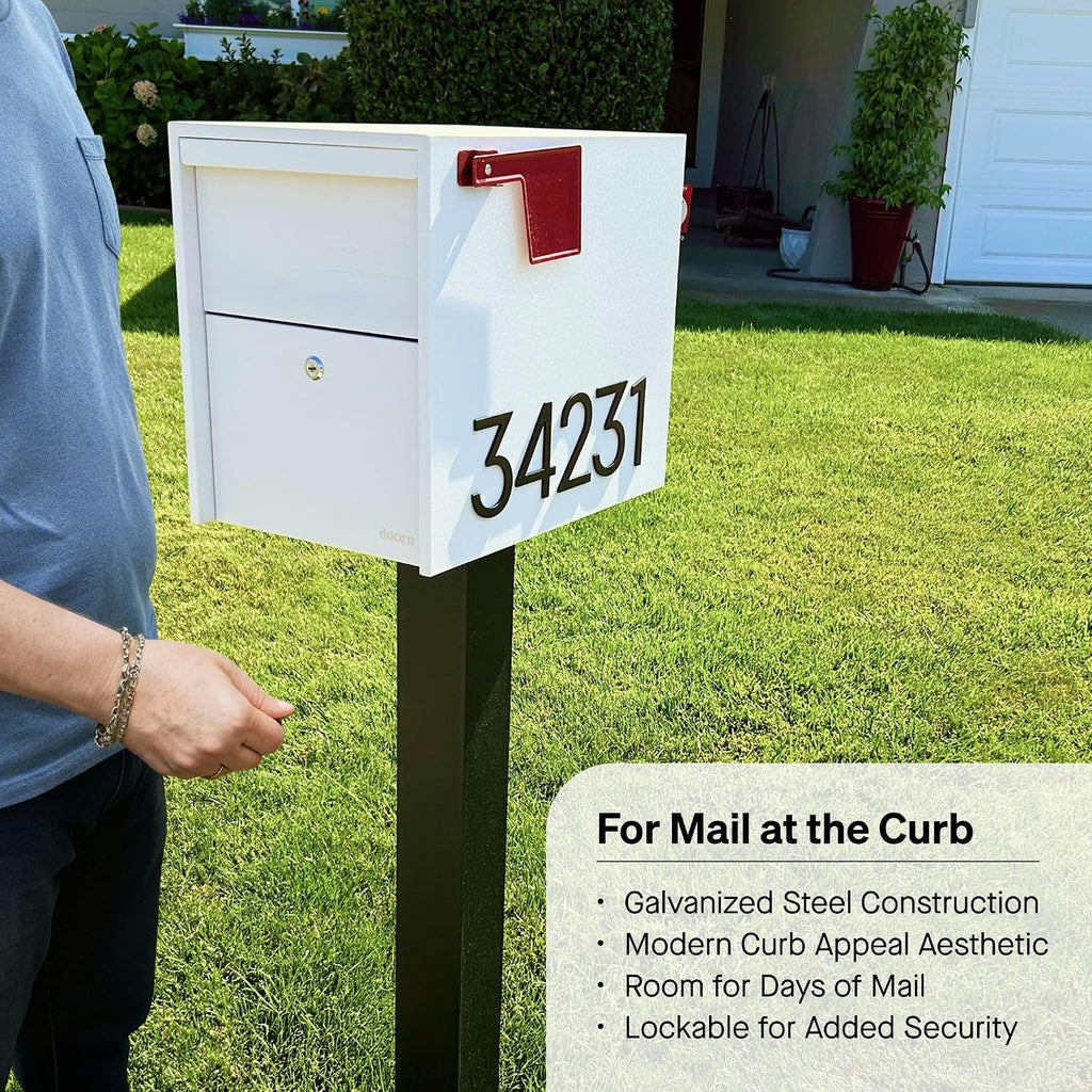 Adoorn Lockable Post Mount Mailboxes for Outside - Large Anti-Theft Locking Mailbox for Packages and Letters - Weatherproof Construction - Durable Steel - 15.5' H x 12' W x 18.5' D - White