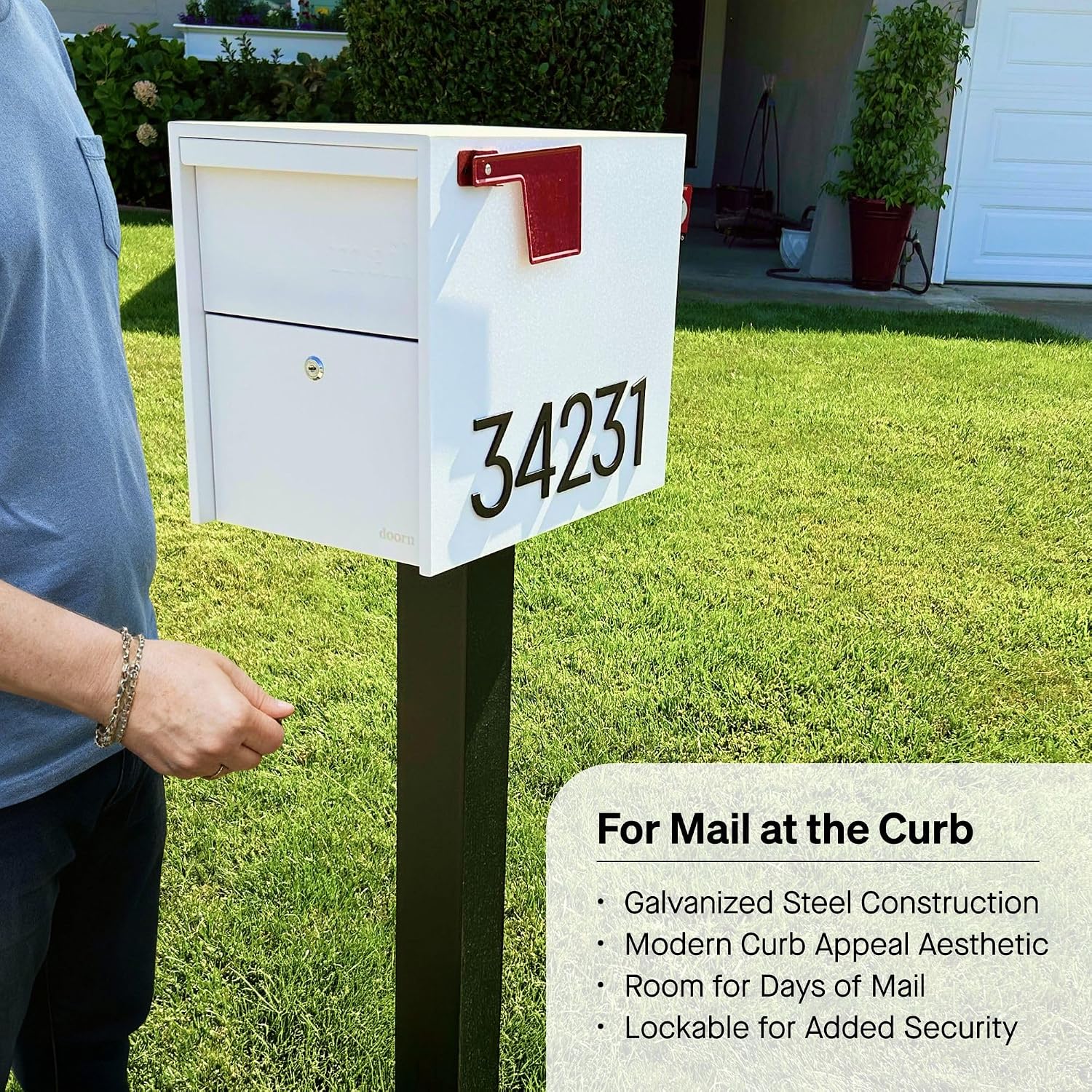 Adoorn Lockable Post Mount Mailboxes for Outside - Large Anti-Theft Locking Mailbox for Packages and Letters - Weatherproof Construction - Durable Steel - 15.5' H x 12' W x 18.5' D - White
