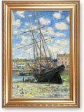 Boat Lying at Low Tide by Claude Monet Painting Reproductions Framed Size:36x26 inches,Image Size:30x20 inches World Classic Reproductions For HomeDecor,Gold Frame