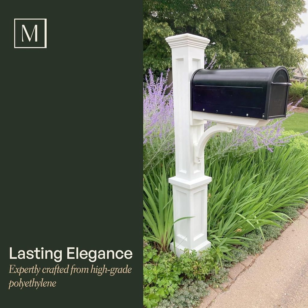 Mayne Newport Plus Mailbox Post with Standard Arm – Weather-Resistant, Durable Classic Design – Easy-to-Install Outdoor Mailbox Post