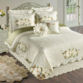 Sweetbay Matelasse Bedding | Magnolia, Butterfly, & Leaf Velvet Applique | 10-Pc Ivory Lightweight Bed Set: Queen Coverlet, Bedskirt, 2 Standard Shams, 2 Euro Shams, 2 Euro Inserts, & 2 Accent Pillows