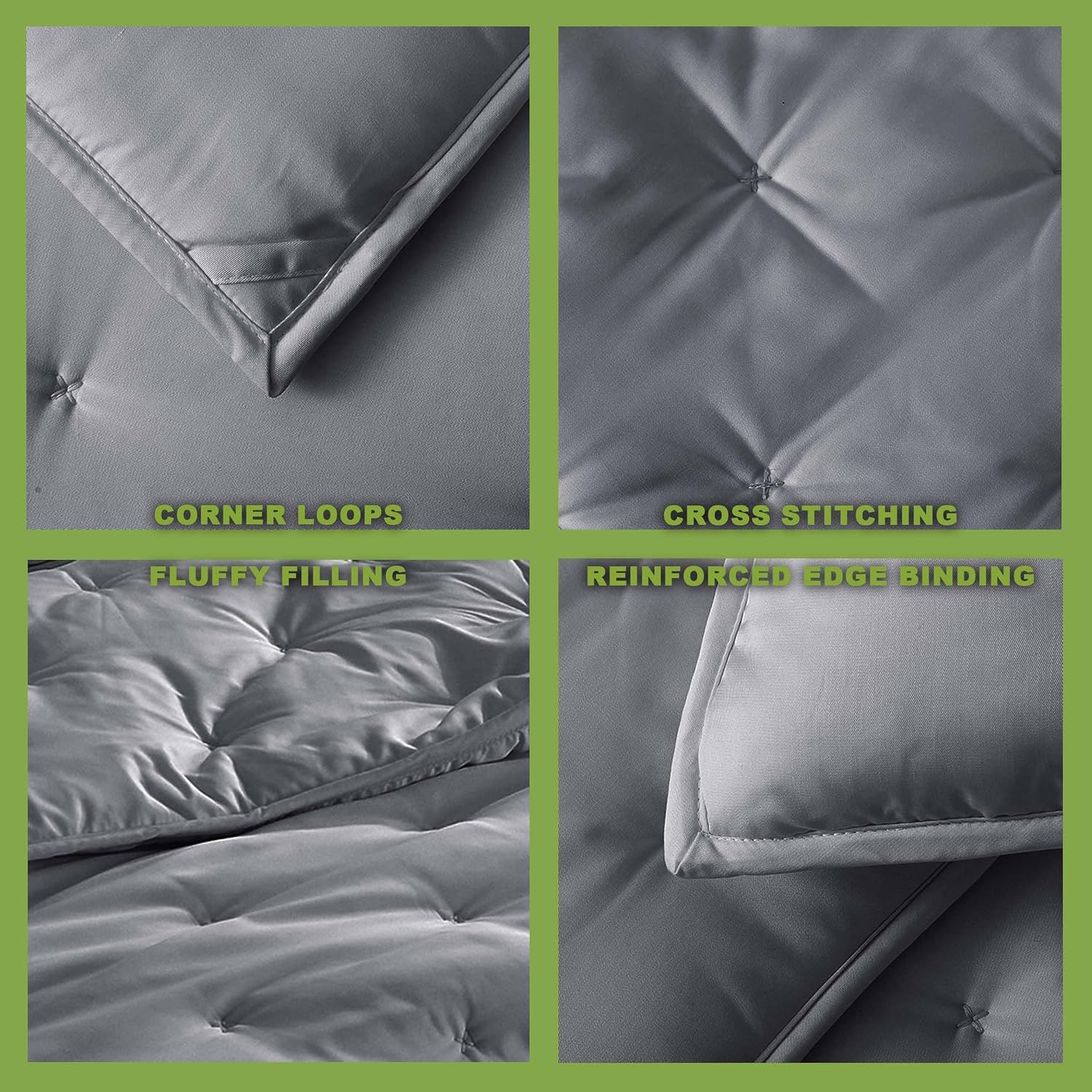 100% Viscose Derived from Bamboo Quilt Set, Soft Dreamer Cross Stitch Bedding, All Season Down Alternative Comforter with 4 Corner Loops, 2-Piece Set, Twin,Dark Grey