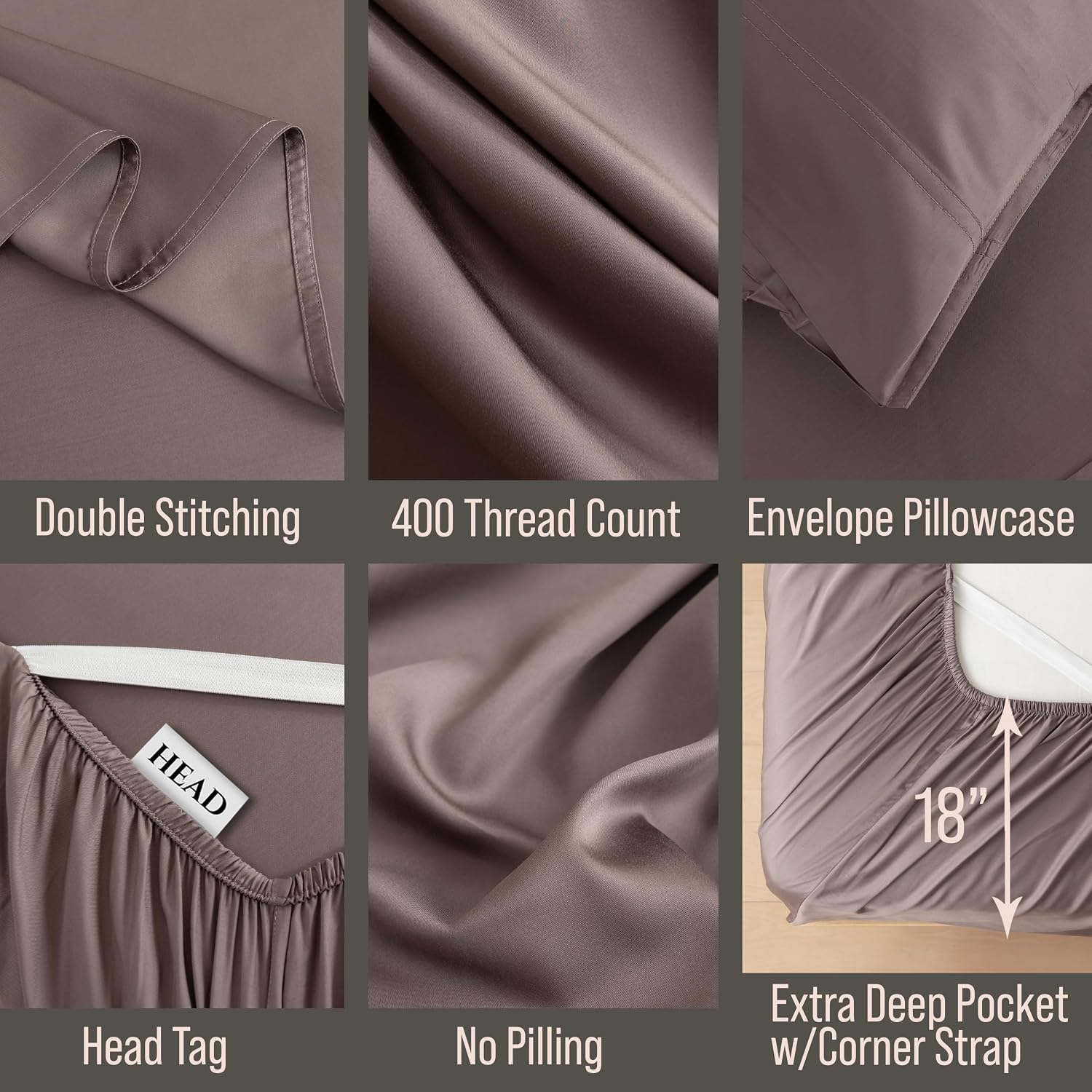 Bella Coterie Luxury Bamboo Viscose Queen Size Sheet Set | 100% Organically Grown | Ultra Soft | Cooling for Hot Sleepers | 18' Deep Pocket [Mocha]