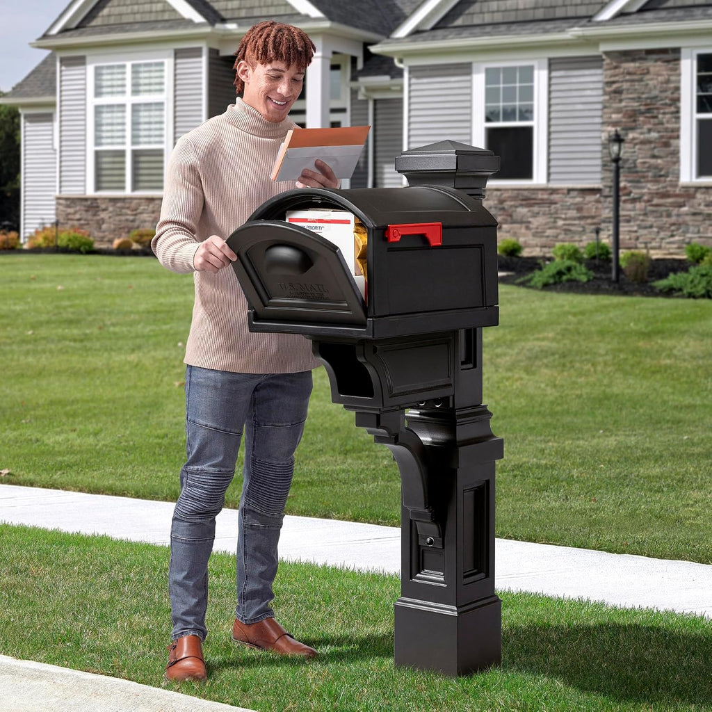 Step2 Atherton Extra Large Mailbox & Post, Weather Resistant, Large Outdoor Mailboxes, Made of Durable Plastic, Easy to Install, Flag Included, Onyx Black