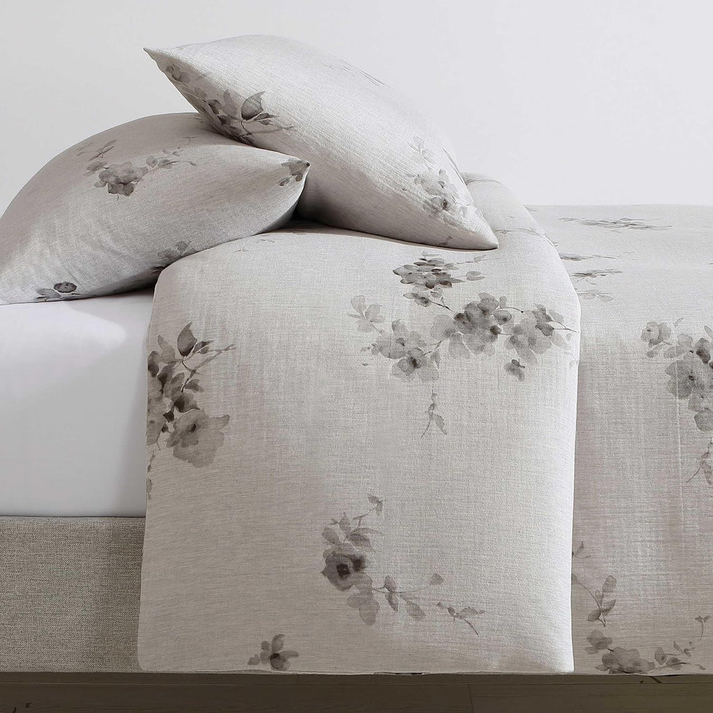 Calvin Klein - King Duvet Cover Set, Soft 100% Cotton Gauze Mélange Bedding, Tailored Knife-Edge Finish, 3 Piece Bed Set with Matching Pillowcases (Aquarelle Floral Grey)