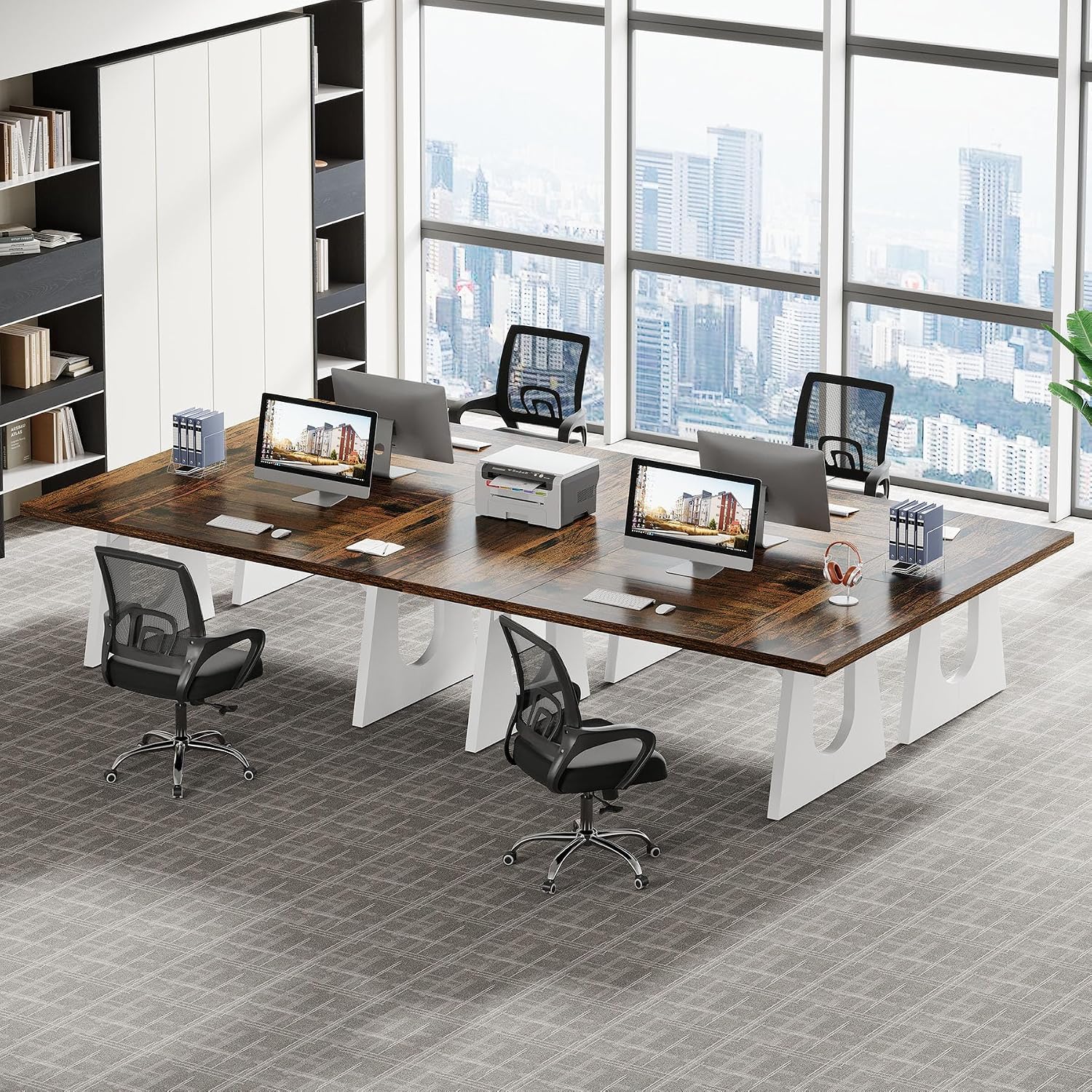 Tribesigns 70.86-Inch Executive Desk, Large Computer Office Desk with Double Wood Pedestal, Modern Simple Style Rectangle Writing Table for Home Office (Brown & White)