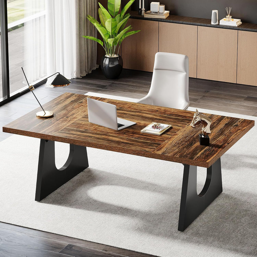 Tribesigns 70.86-Inch Executive Desk, Large Computer Office Desk with Double Wood Pedestal, Modern Simple Style Rectangle Writing Table for Home Office (Dark Brown)