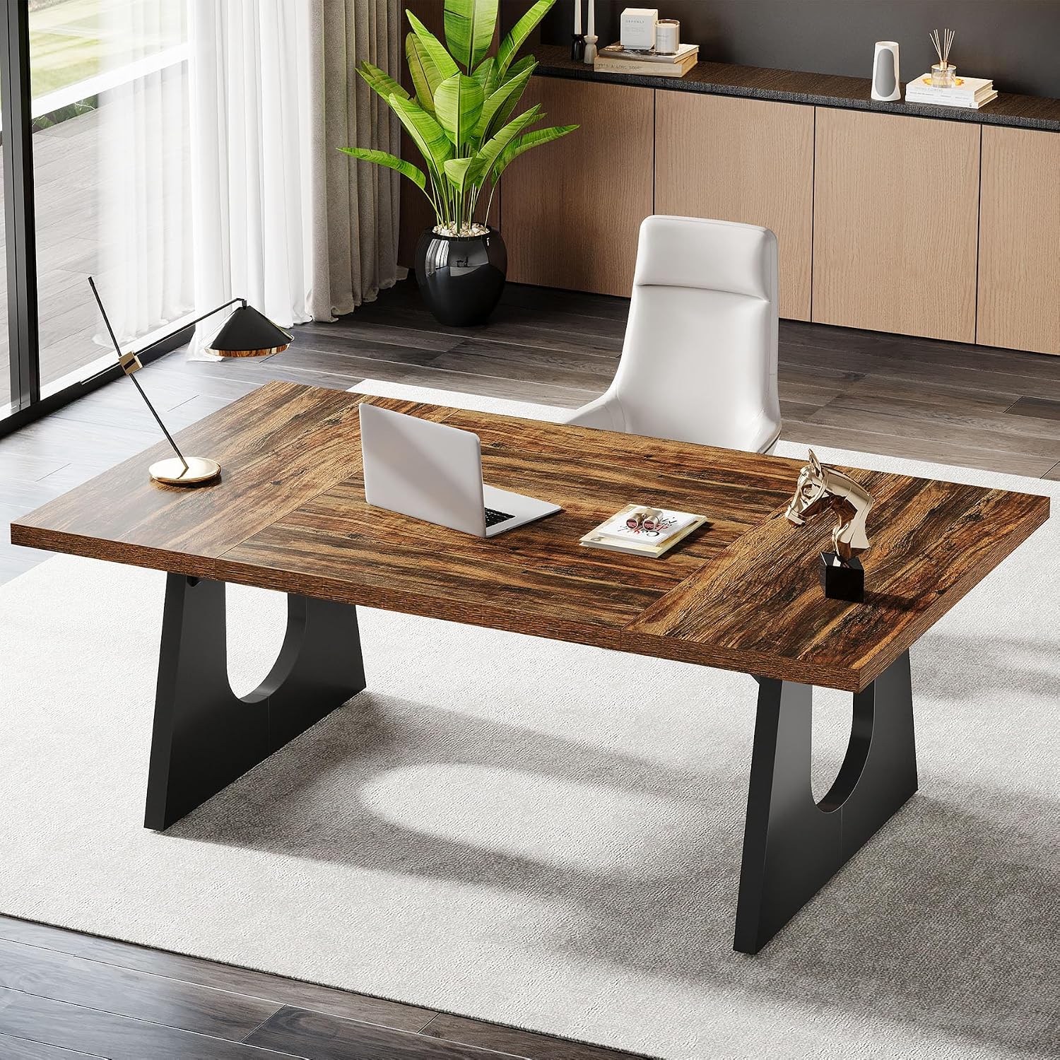 Tribesigns 70.86-Inch Executive Desk, Large Computer Office Desk with Double Wood Pedestal, Modern Simple Style Rectangle Writing Table for Home Office (Dark Brown)