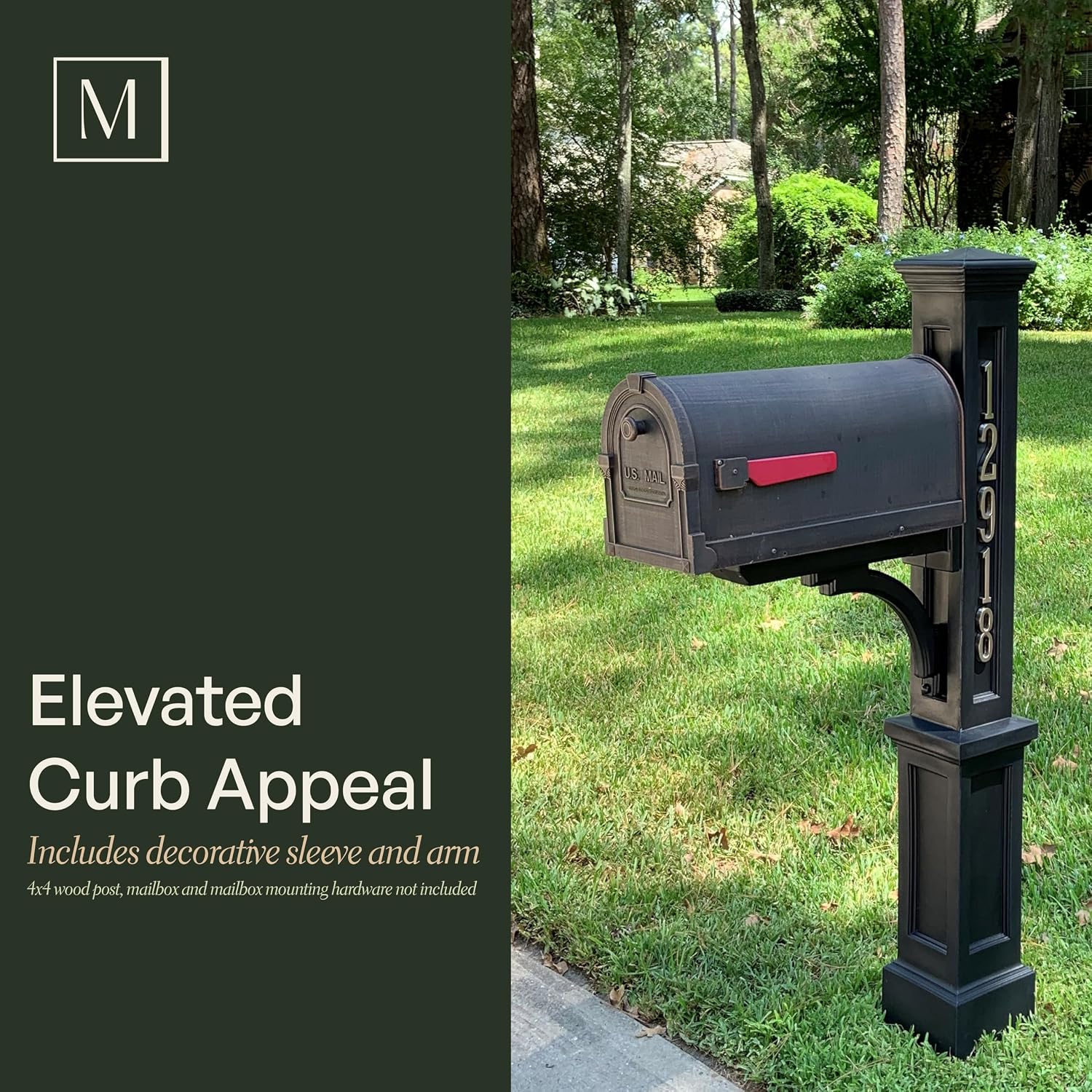 Mayne Newport Plus Mailbox Post with Standard Arm – Weather-Resistant, Durable Classic Design – Easy-to-Install Outdoor Mailbox Post