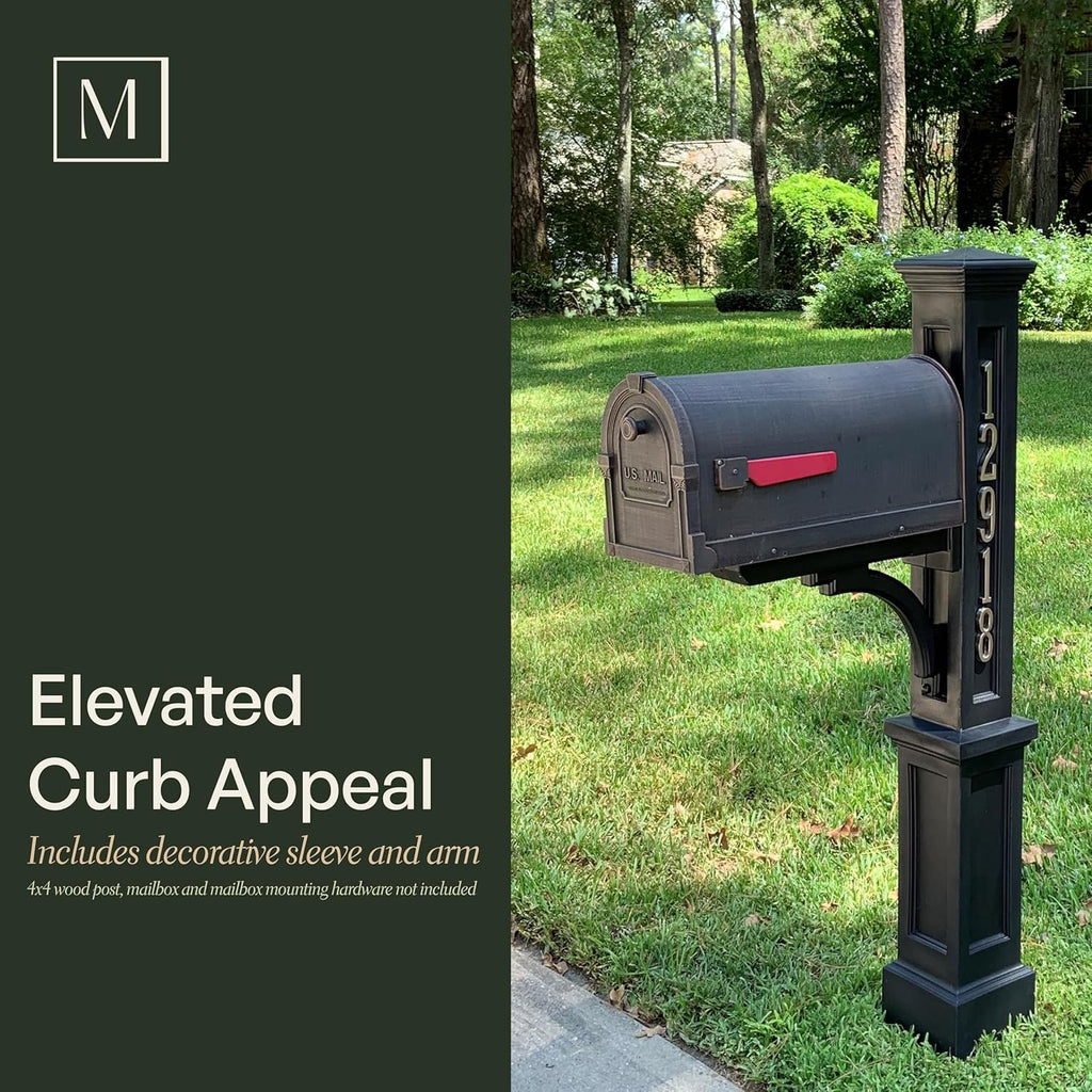 Mayne Newport Plus Mailbox Post with Standard Arm – Weather-Resistant, Durable Classic Design – Easy-to-Install Outdoor Mailbox Post