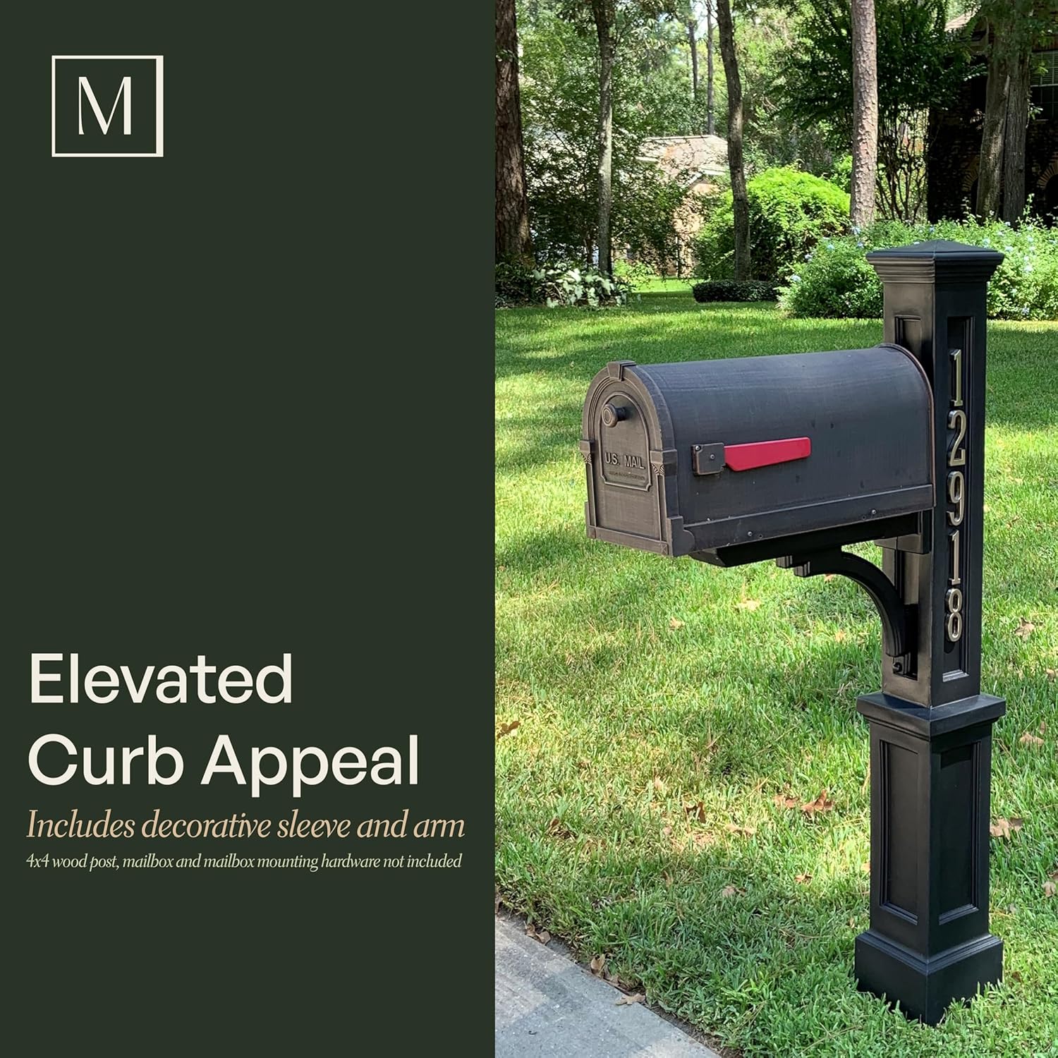 Mayne Newport Plus Mailbox Post with Standard Arm – Weather-Resistant, Durable Classic Design – Easy-to-Install Outdoor Mailbox Post