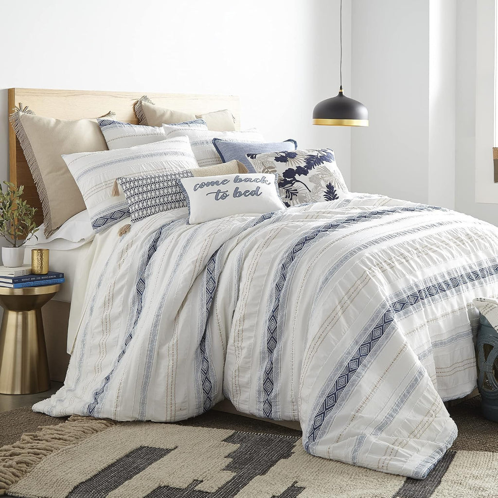 Levtex Home - Pickford Comforter Set - Full/Queen Comforter + Two Standard Pillow Cases - Blue, Taupe, Off-White - Jacquard Tribal - Comforter (90 x 94in.) and Pillow Case (26 x 20in.) - Cotton