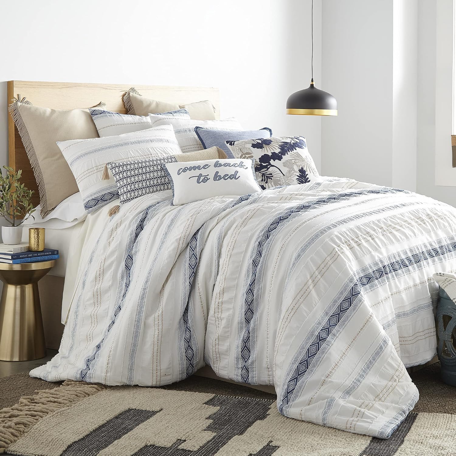 Levtex Home - Pickford Comforter Set - Full/Queen Comforter + Two Standard Pillow Cases - Blue, Taupe, Off-White - Jacquard Tribal - Comforter (90 x 94in.) and Pillow Case (26 x 20in.) - Cotton
