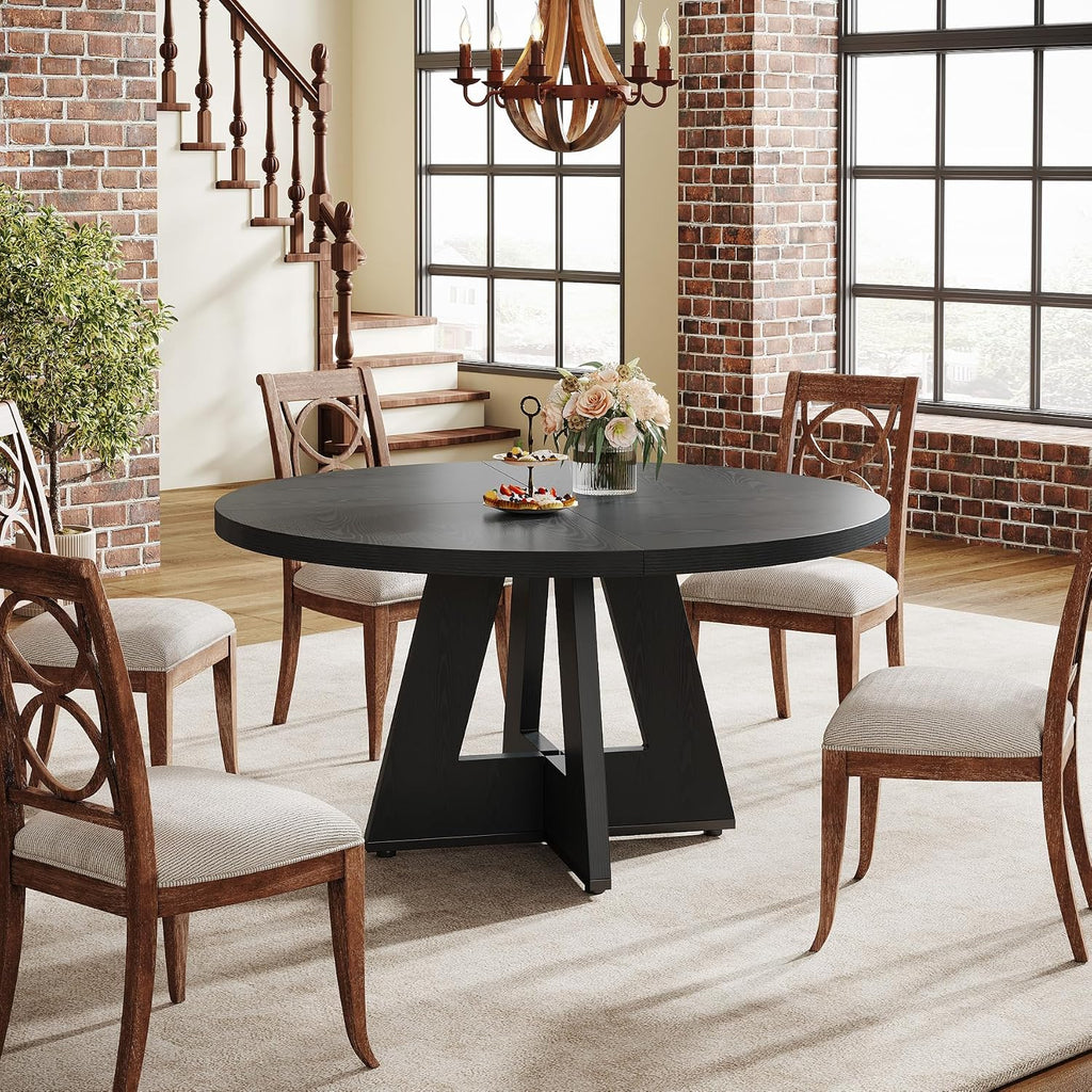 Tribesigns Farmhouse Dining Table, 47 Inch Round Dinner Table for 4 (Black)