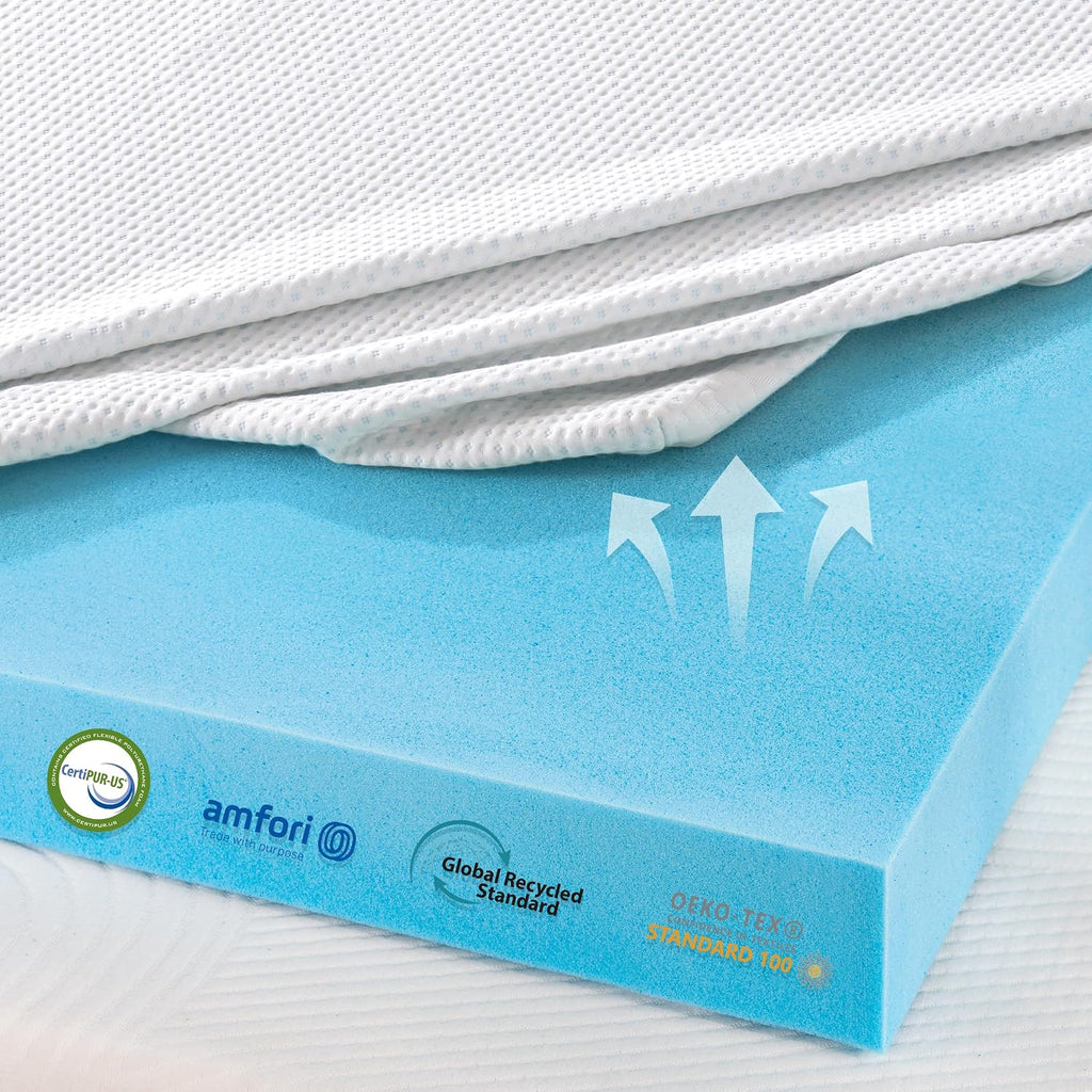SyMax Memory Foam Mattress Topper, Gel Infused Foam Topper, Breathable Bed Topper with Cover, Pressure Relieving, CertiPUR-US Certified, 4 Inch(White Cover), King Size