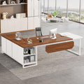 Tribesigns 70.8-Inch Executive Desk with 55-Inch File Cabinet, Large L Shaped Computer Desk with Storage Cabinet and Shelves, Modern L-Shaped Desk for Home Office, Walnut & White